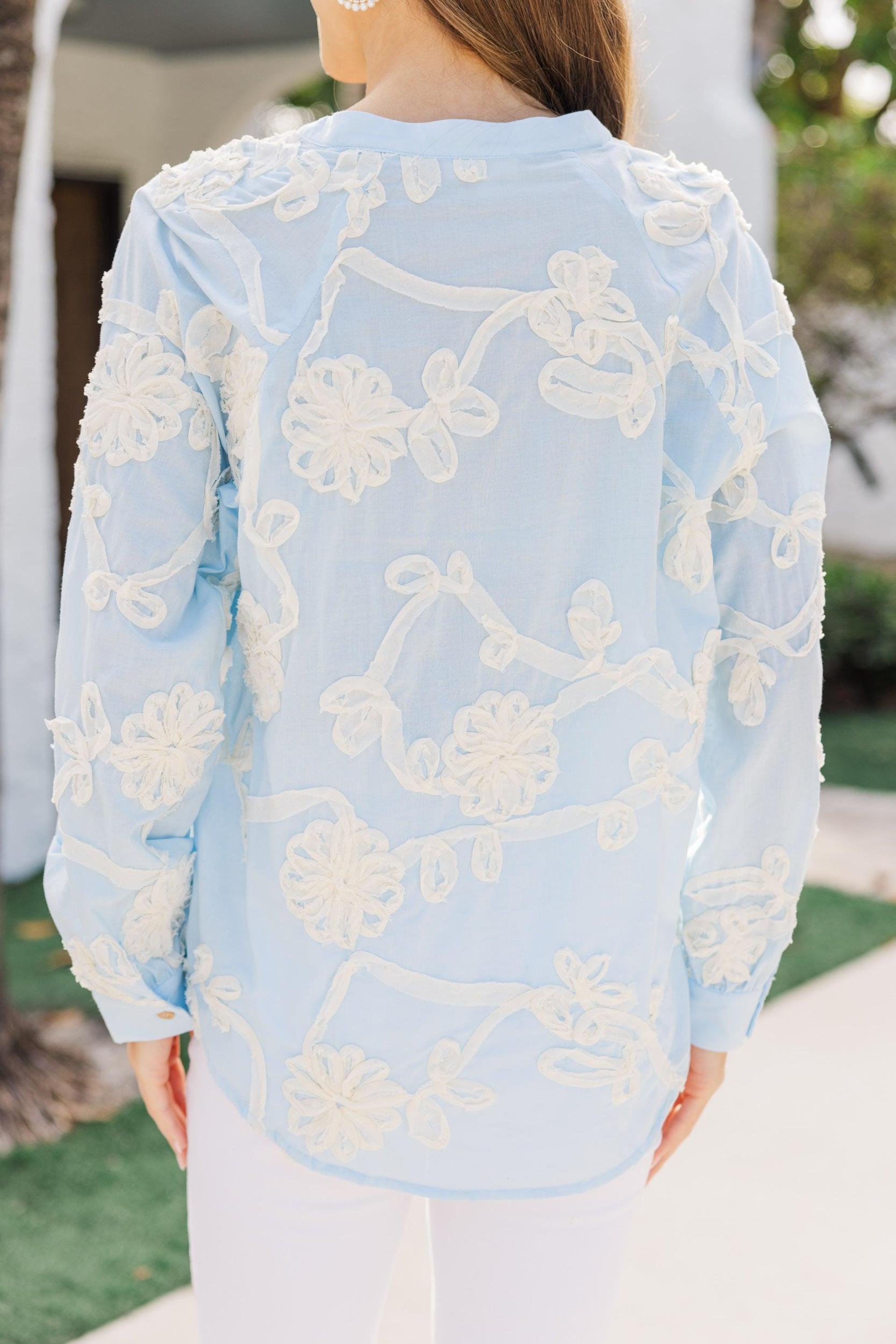 Leave It All Light Blue Embroidered Blouse Female Product Image