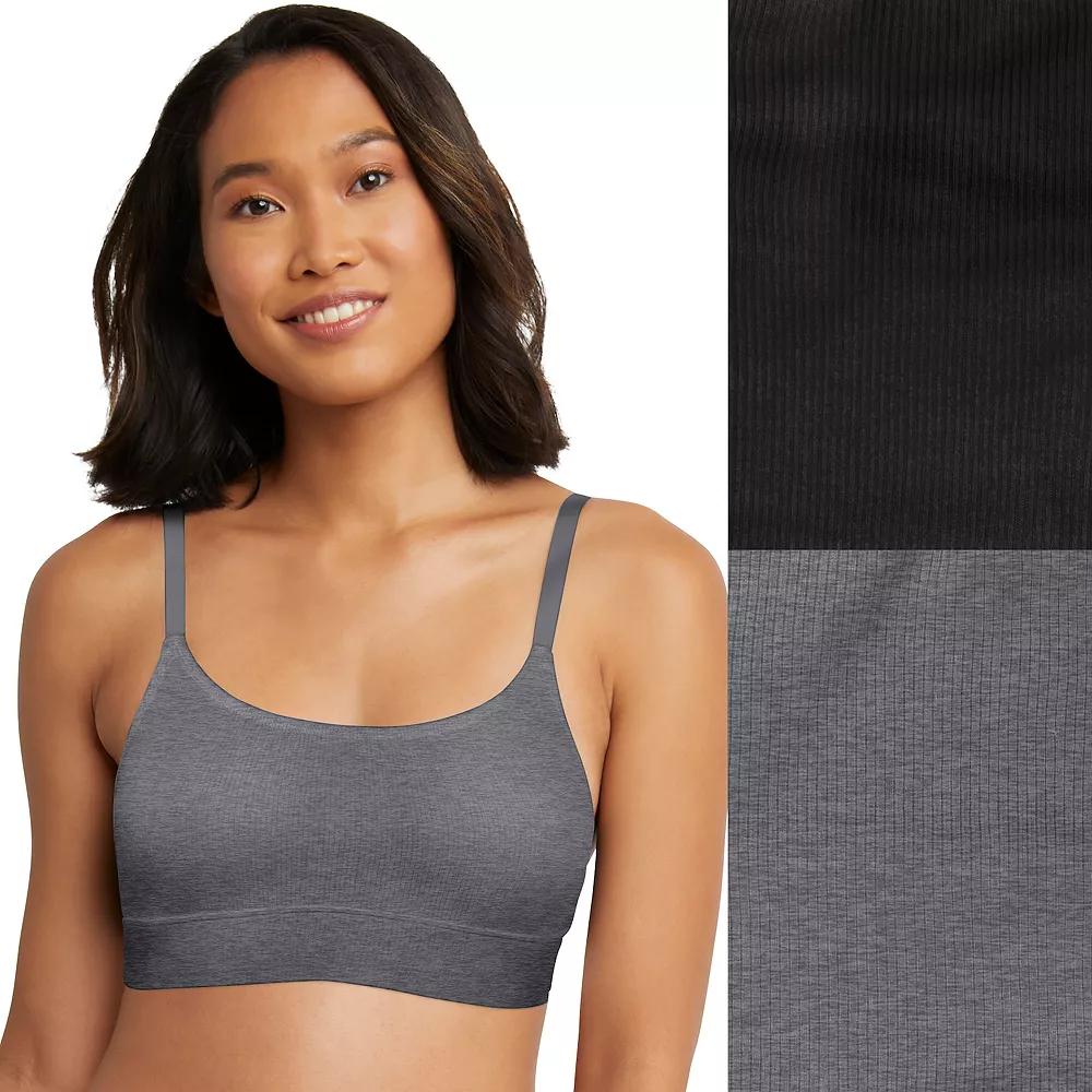 Hanes Originals Ultimate 2-Pack Stretch Cotton Longline Bralette DHO104, Women's, Size: Medium, Moonlight Gray Black Product Image