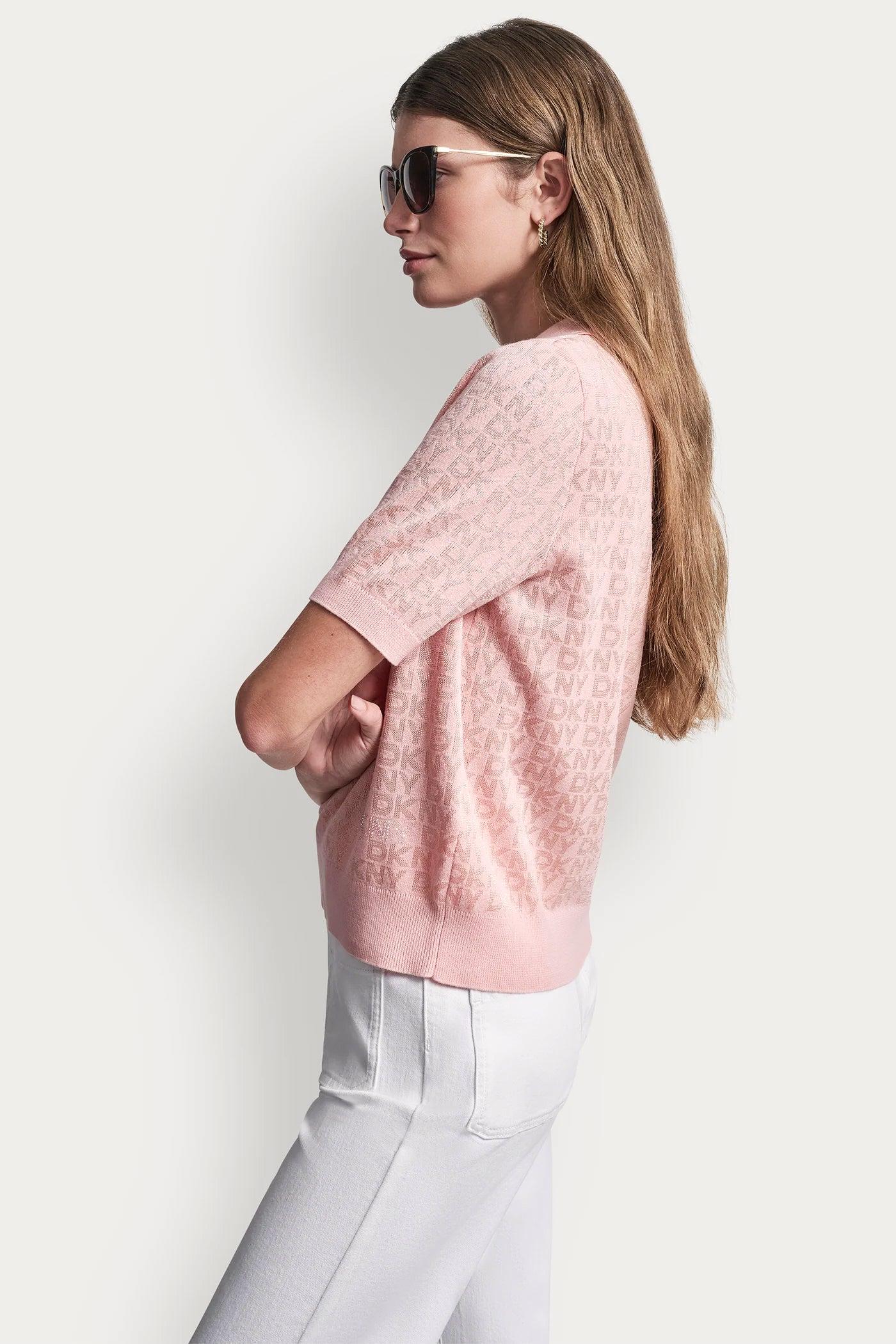 POLO COLLAR SWEATER WITH RHINESTONE LOGO Product Image
