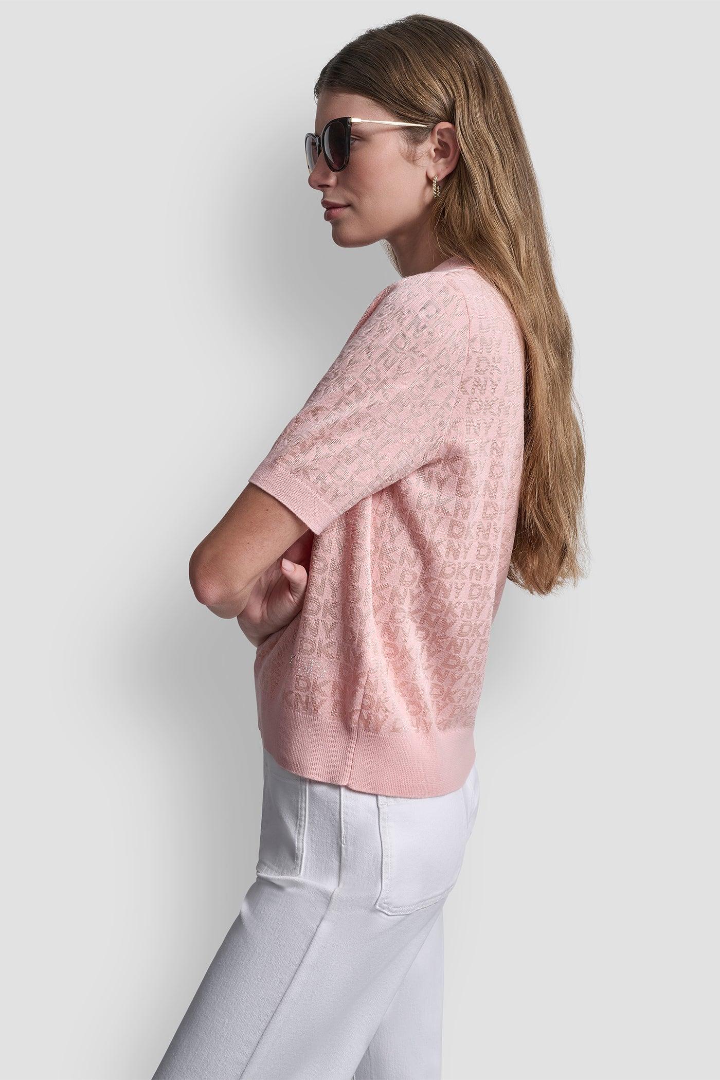 POLO COLLAR SWEATER WITH RHINESTONE LOGO Product Image