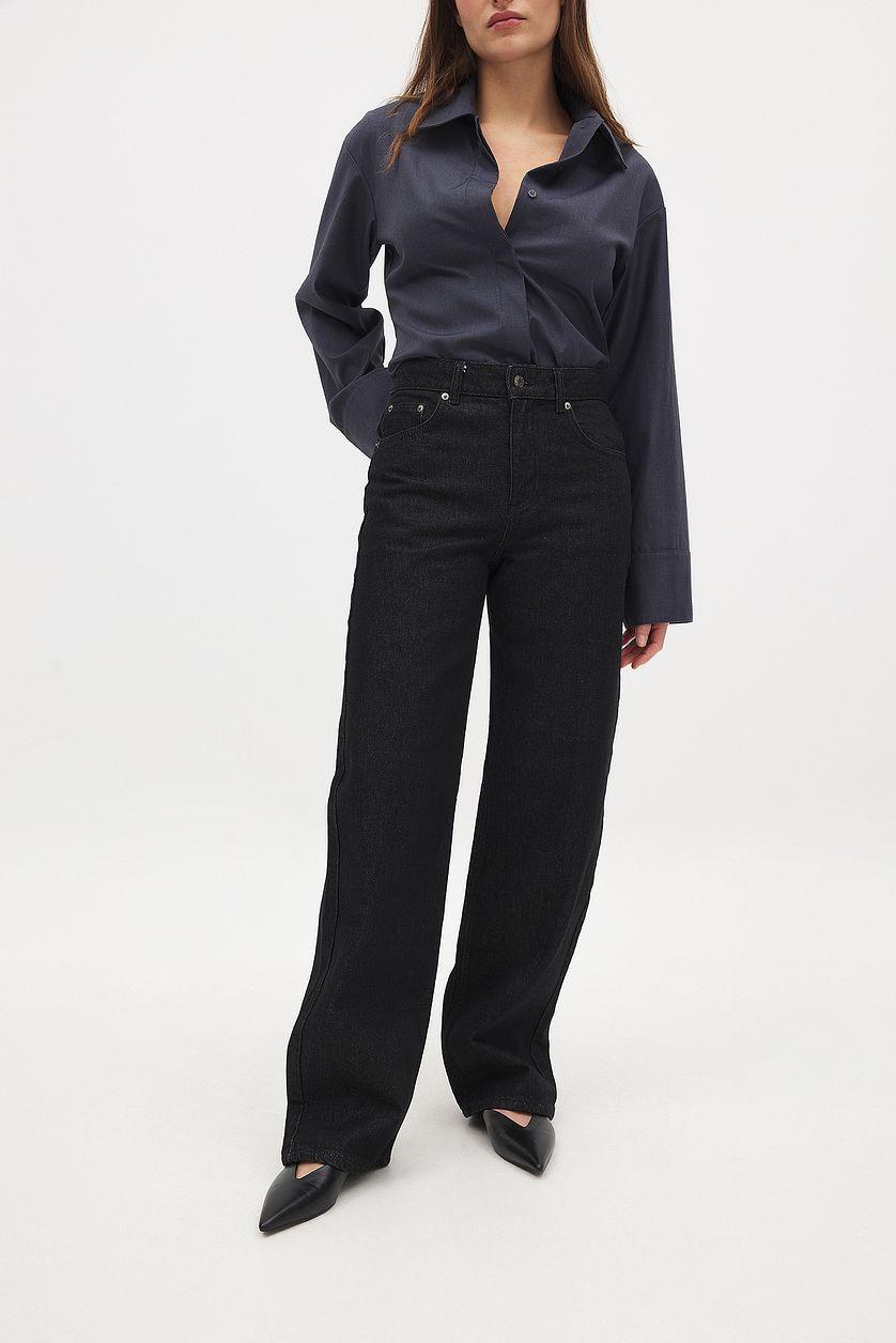 Straight Mid Waist Jeans Black Product Image