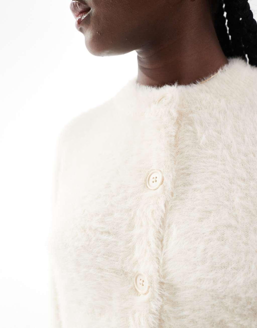 Vero Moda fluffy knitted cardigan in cream Product Image