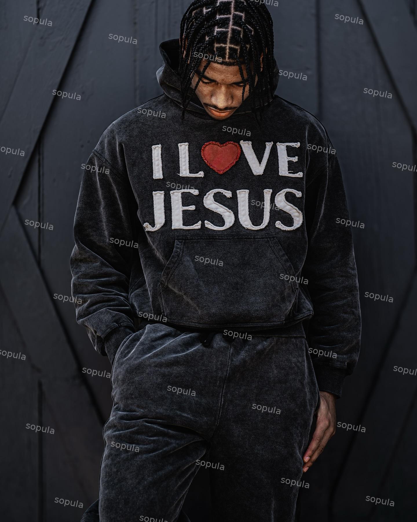 Sopula Trust Jesus Vintage Slogan Graphic Washed Hoodie Product Image