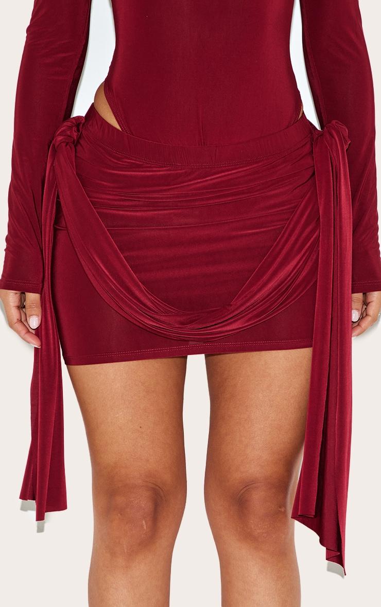 Petite Burgundy Micro Mini Skirt With Drape Detail Product Image