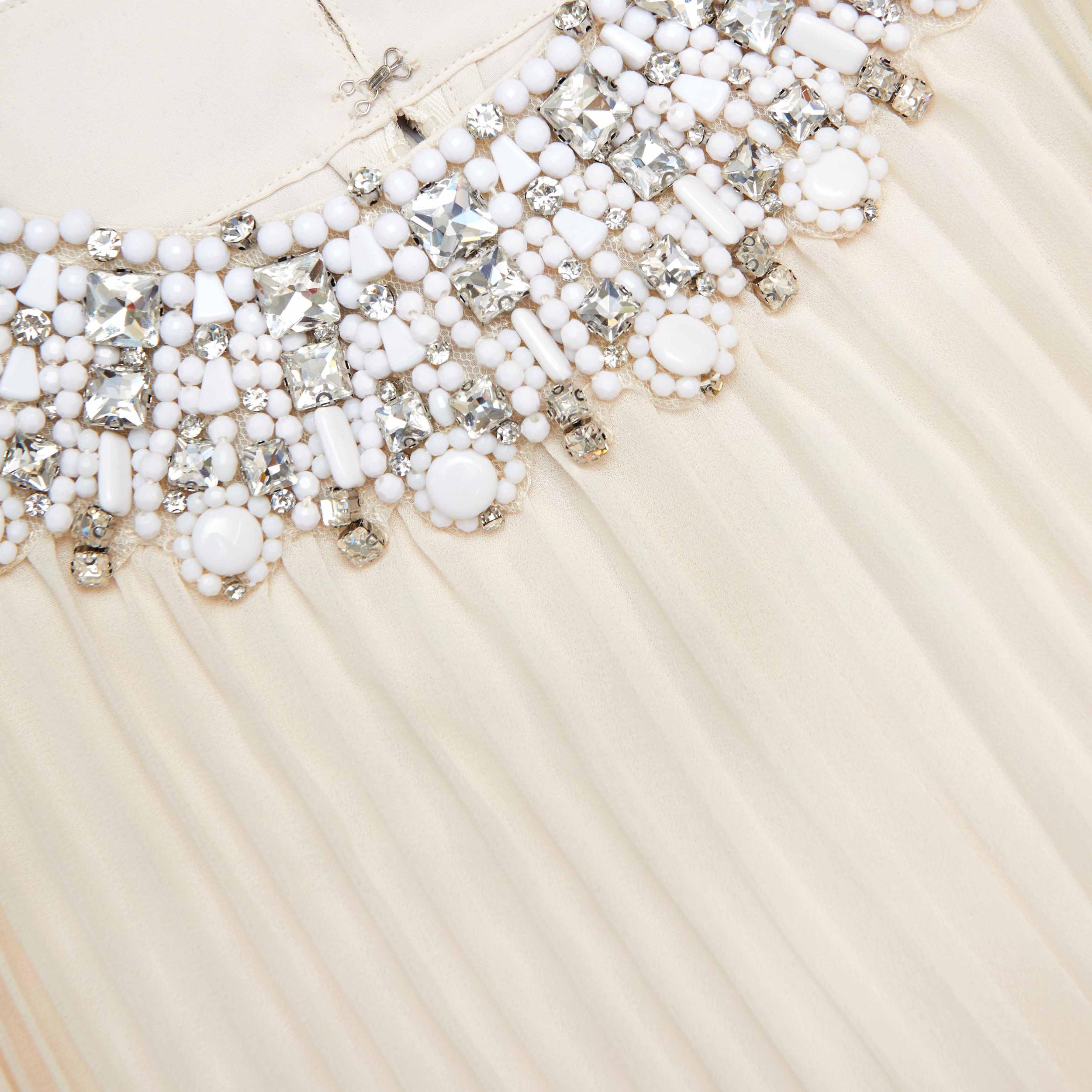 Cream Chiffon Feather Midi Dress Product Image