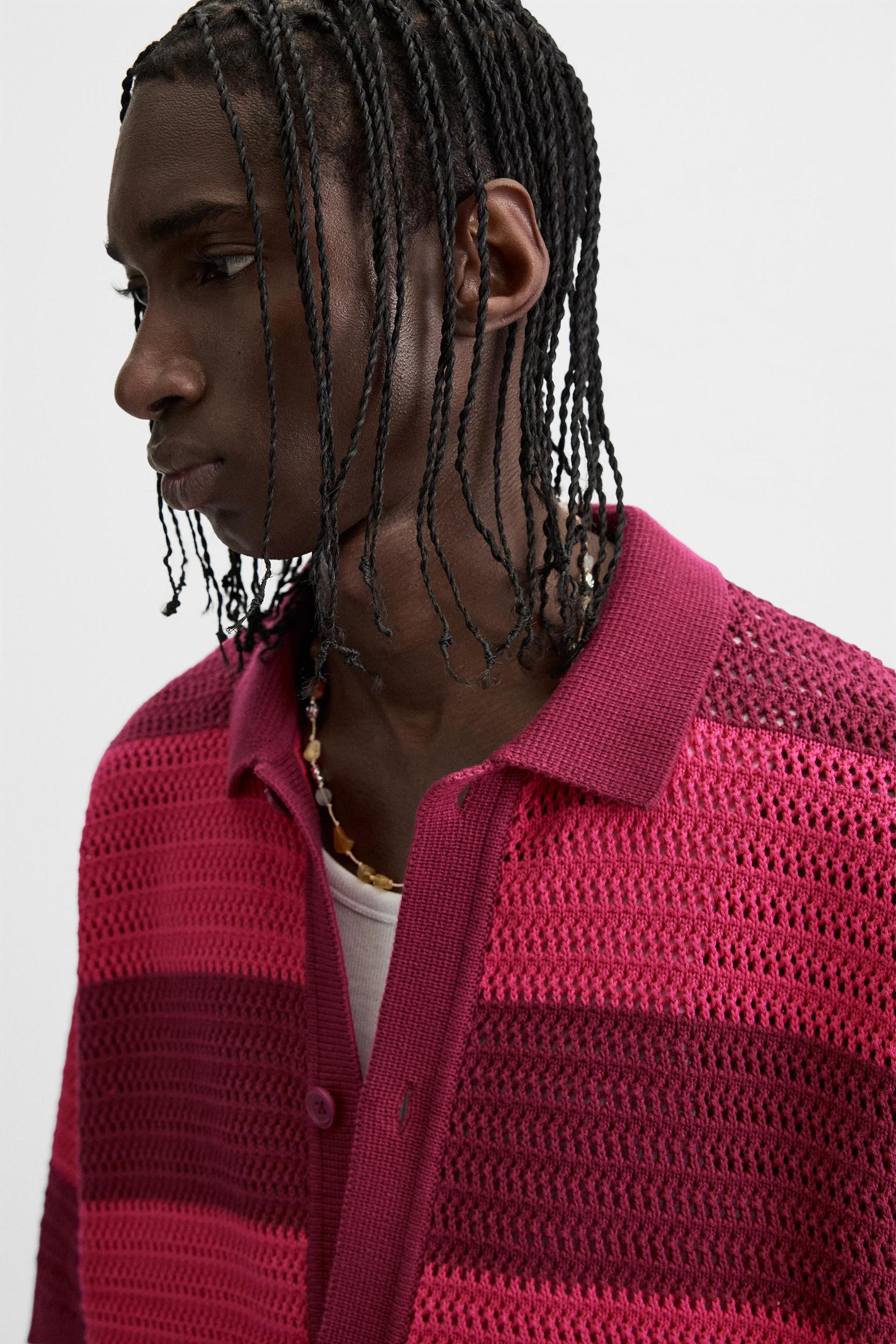 STRIPED OPEN KNIT SHIRT Product Image