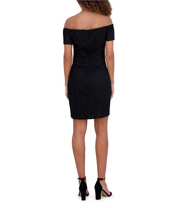 SIENA Off-The-Shoulder Floral Embroidered Mesh Sheath Dress Product Image