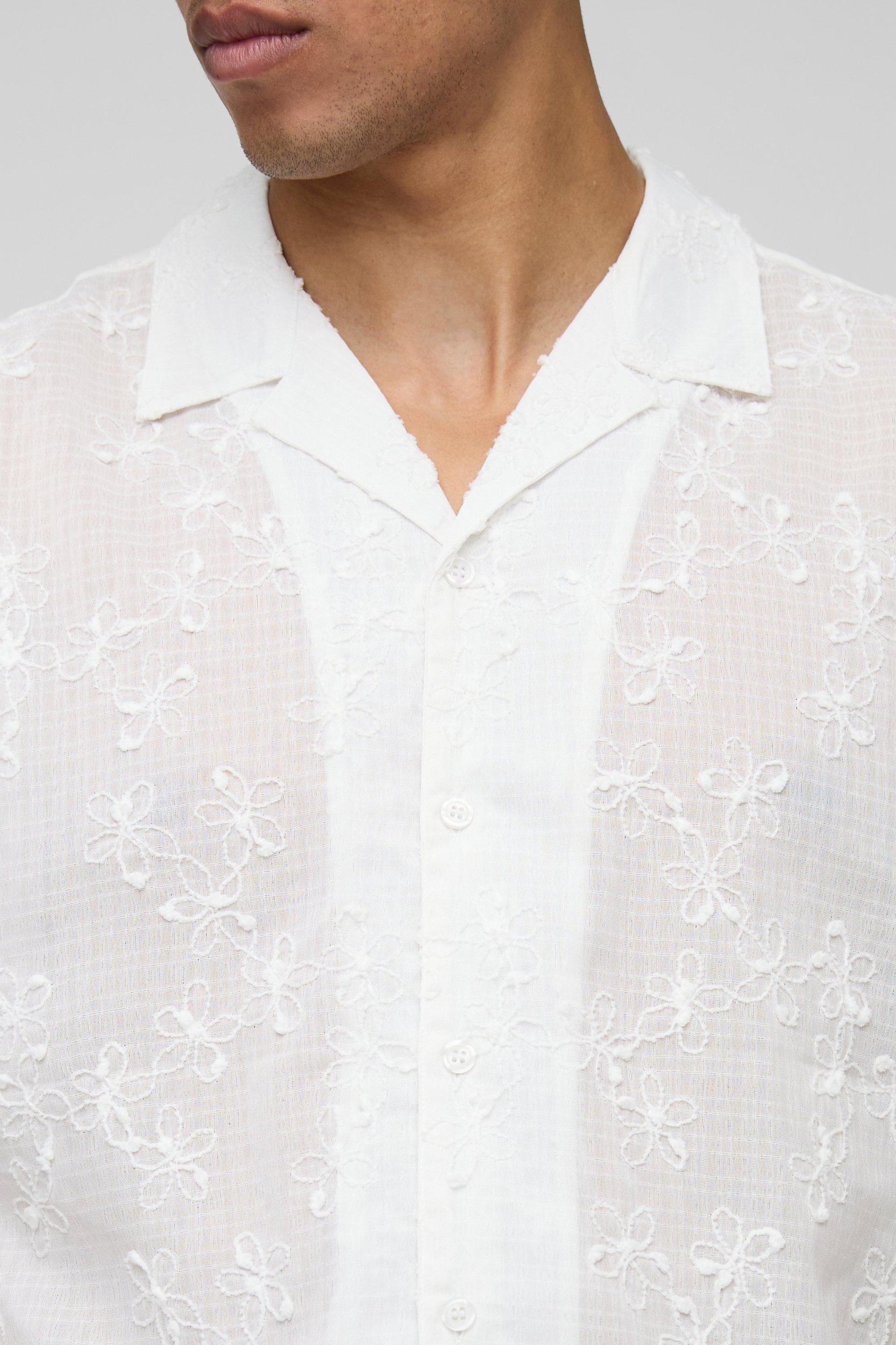 Oversized Floral Embroidered Shirt | boohooMAN USA Product Image