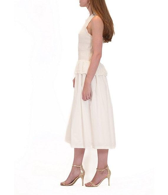 Julia Jordan Crochet Top Sleeveless Mixed Media Fit & Flare Midi Dress Product Image