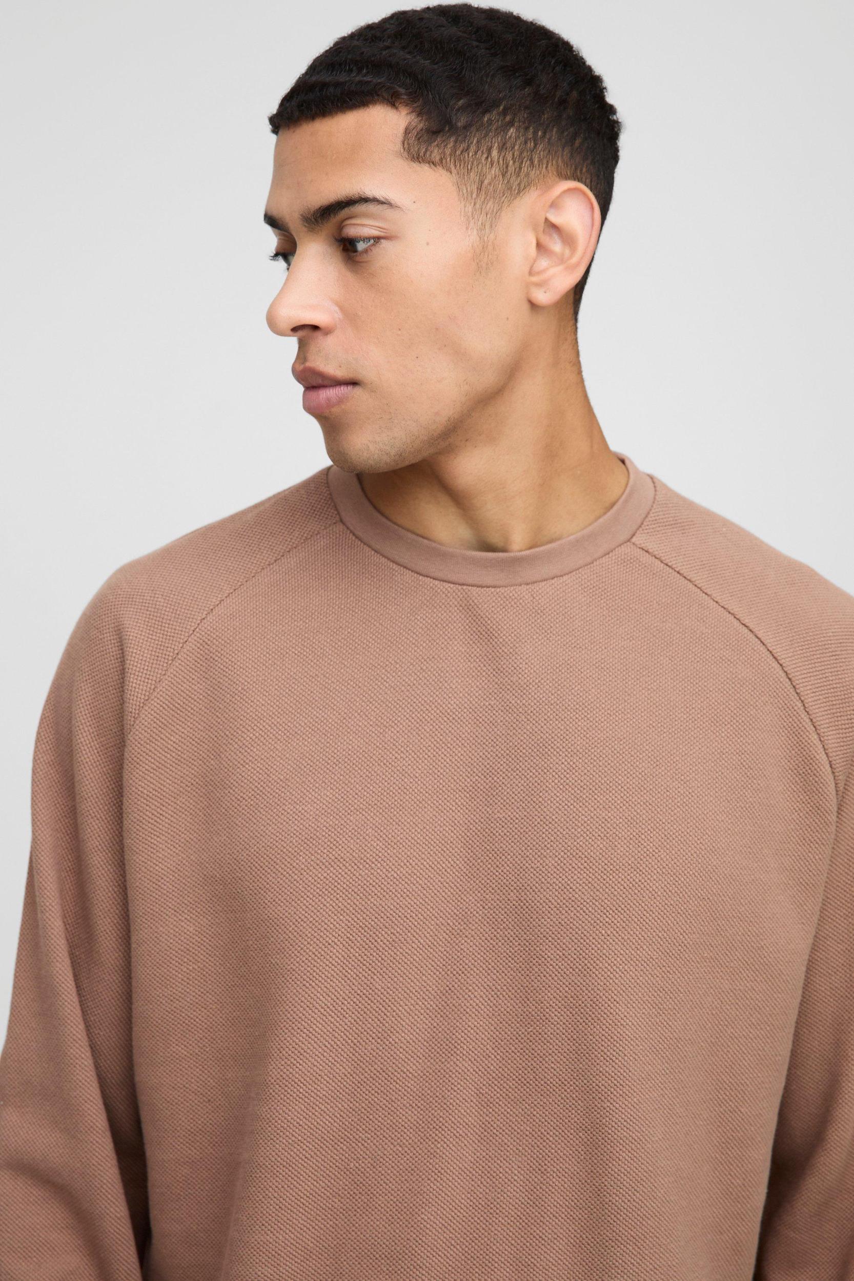 Oversized Long Sleeve Raglan Pique T-Shirt | boohooMAN USA Product Image