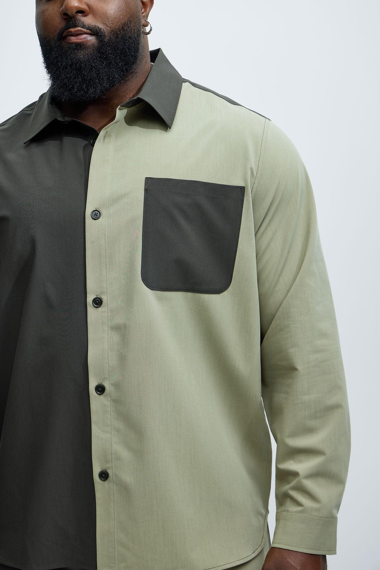 Colorblock Long Sleeve Shirt - Olive/combo Product Image