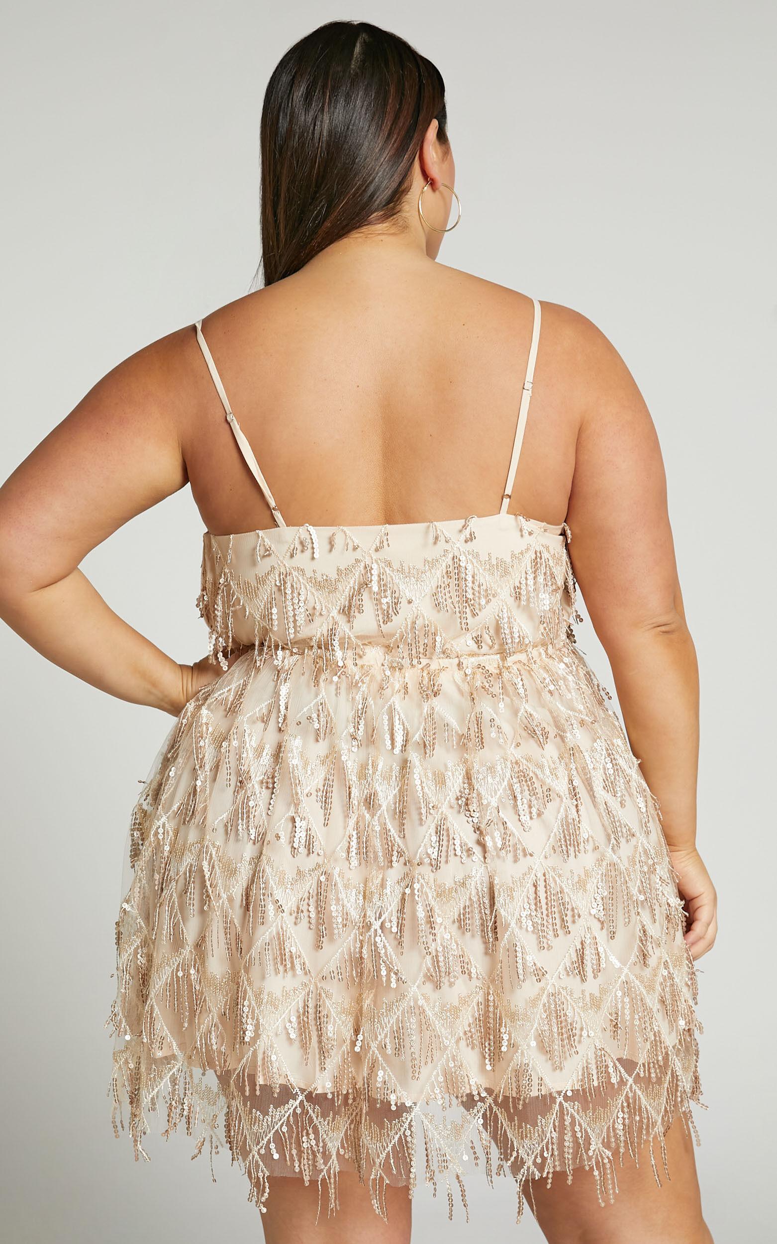 Khrizza Mini Dress - Sequin Gathered Dress in Gold Product Image