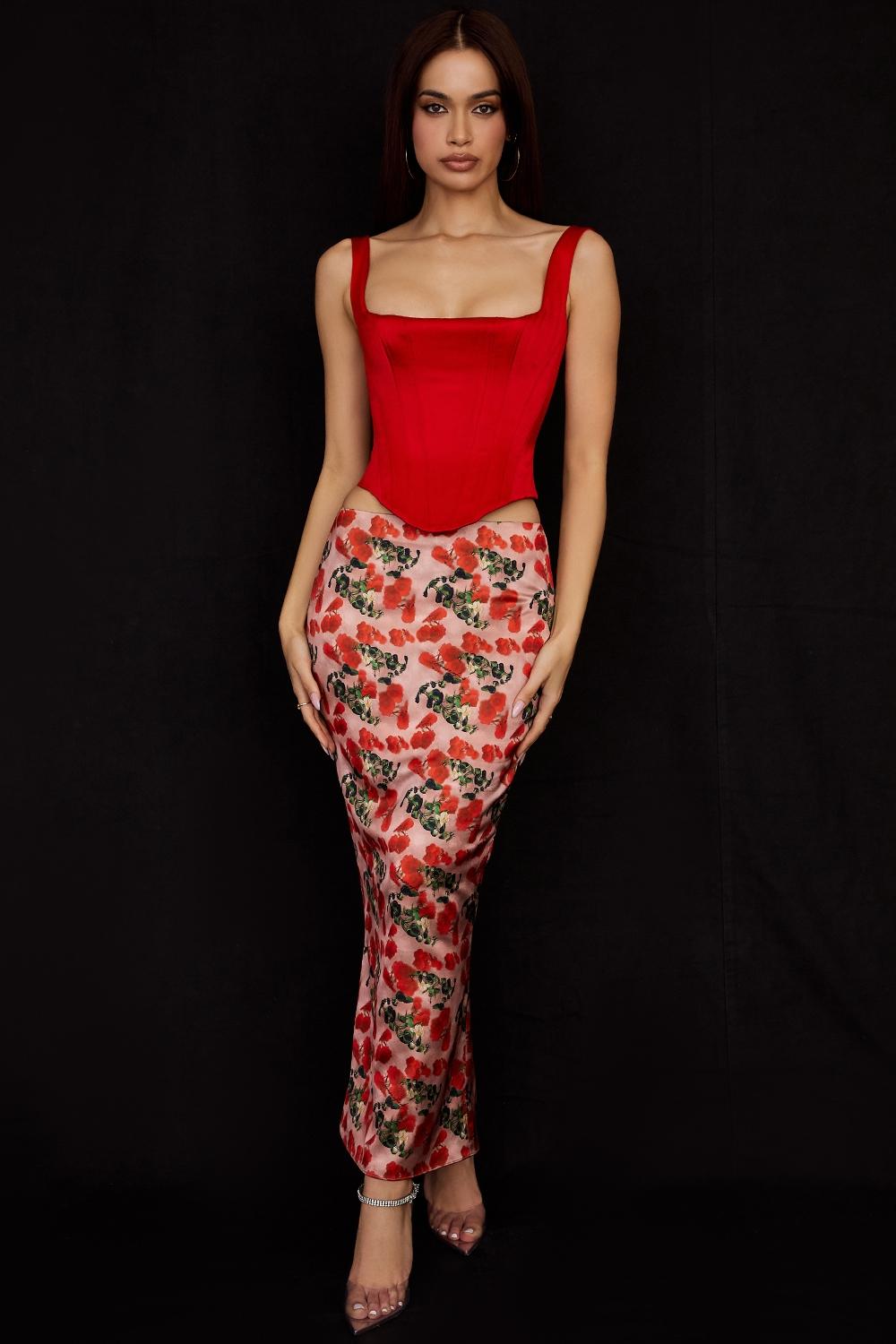 Rafa  scarlet satin longline corset Product Image