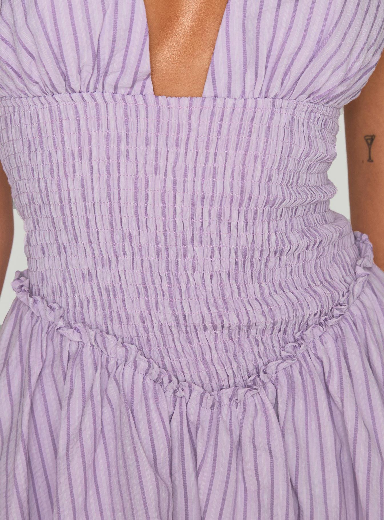 Attracted Halter Mini Dress Purple Stripe Product Image