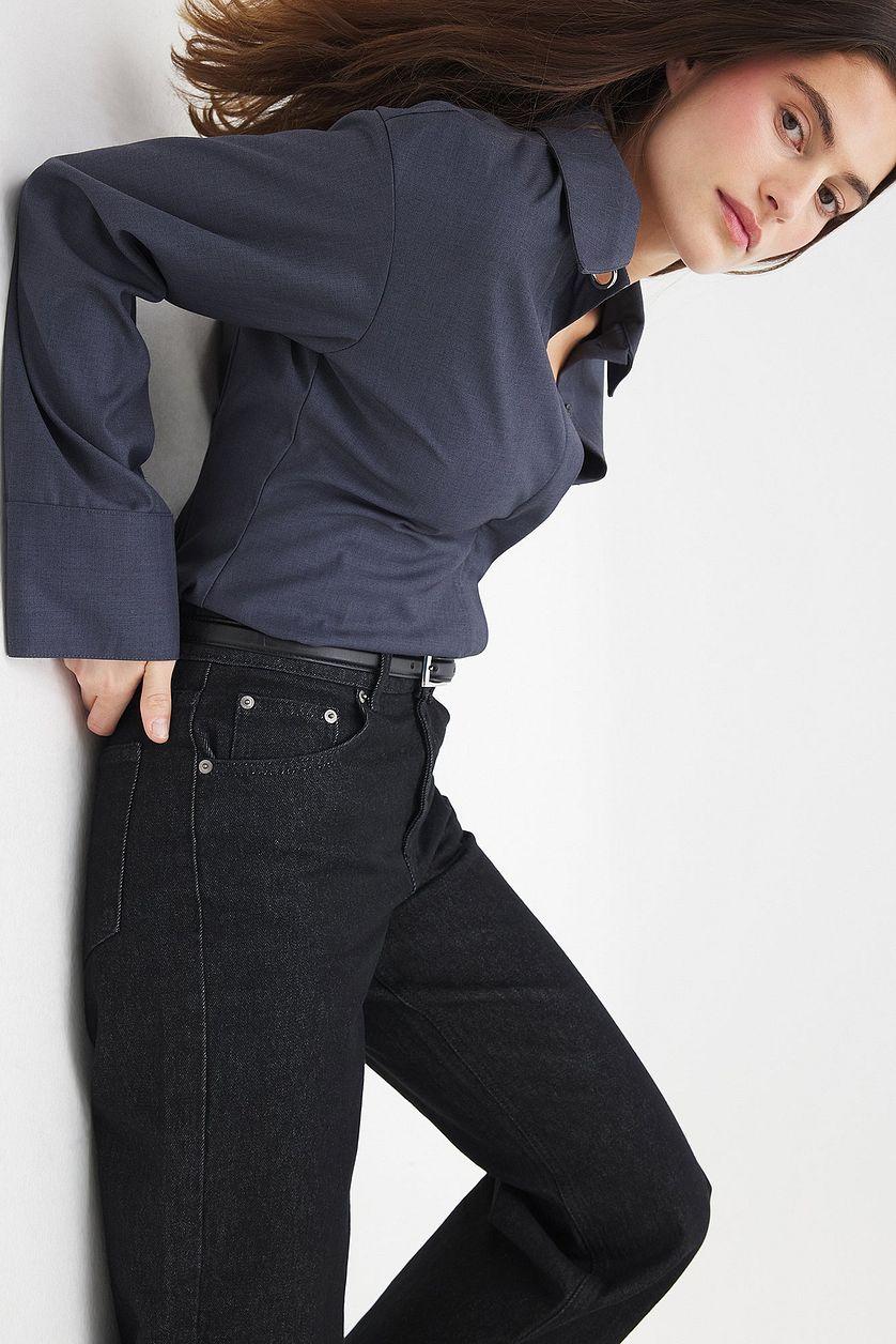 Straight Mid Waist Jeans Black Product Image