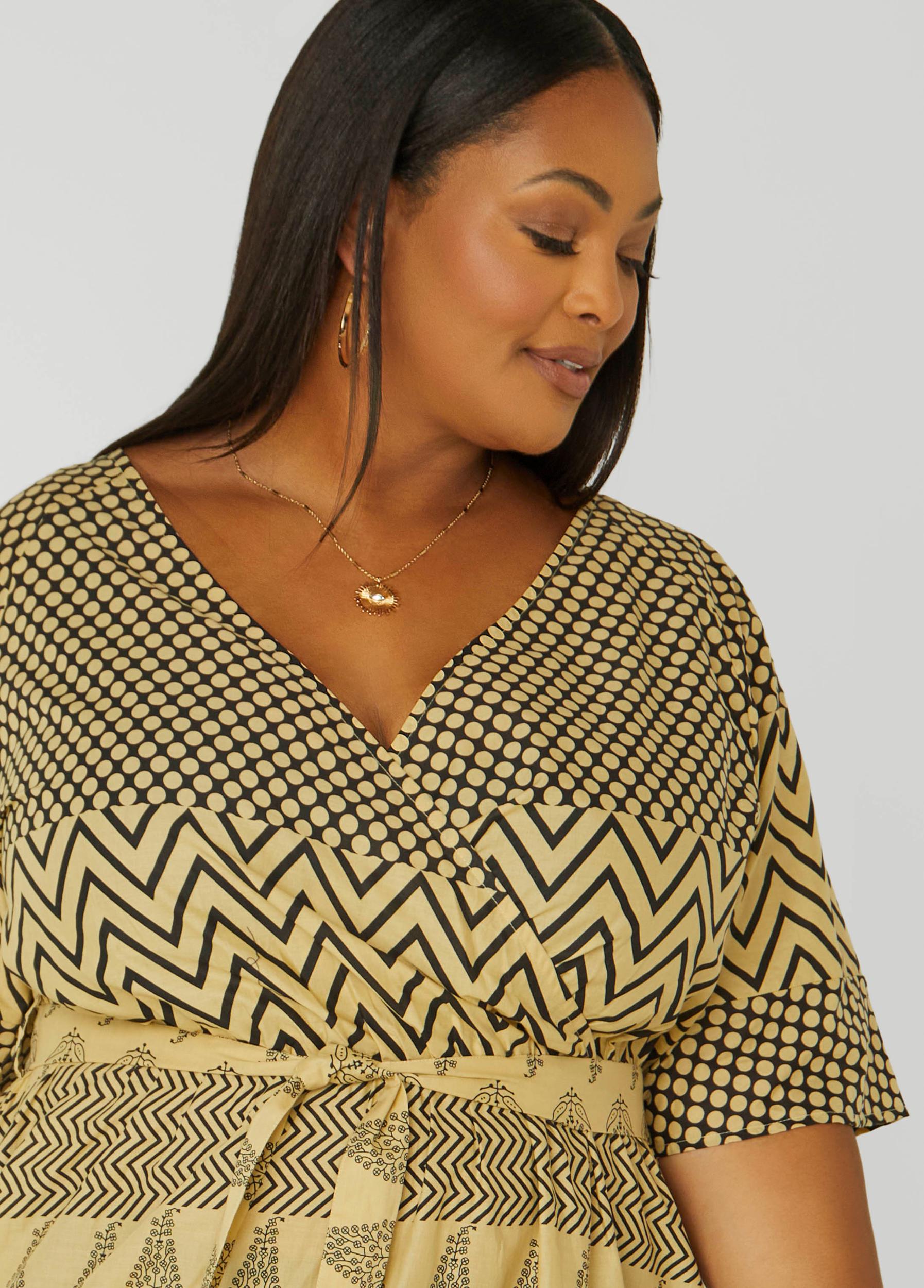 Plus Size Faux Wrap Printed Cotton Dress Ashley Stewart Product Image