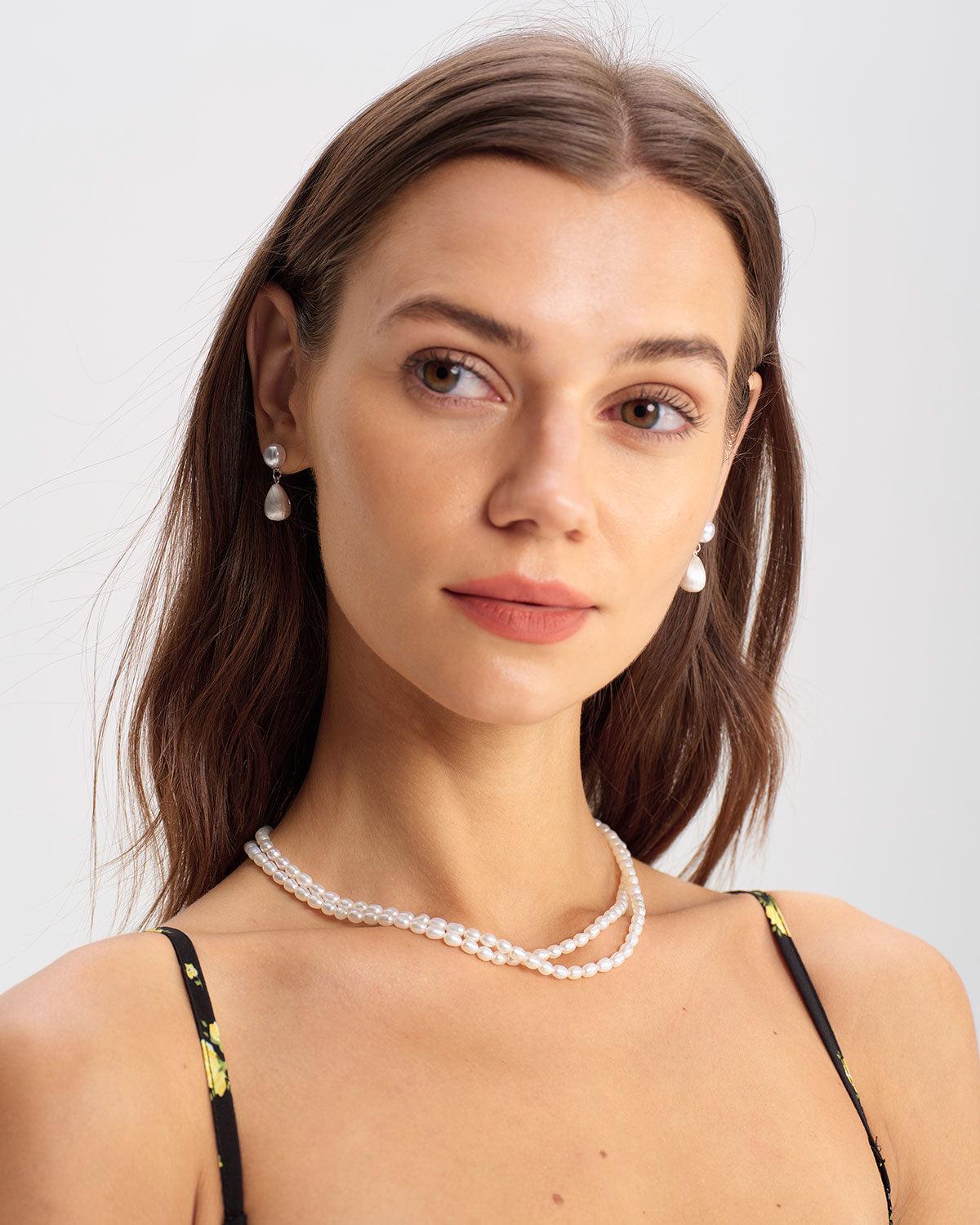 Silver Pearl Metal Earrings Product Image