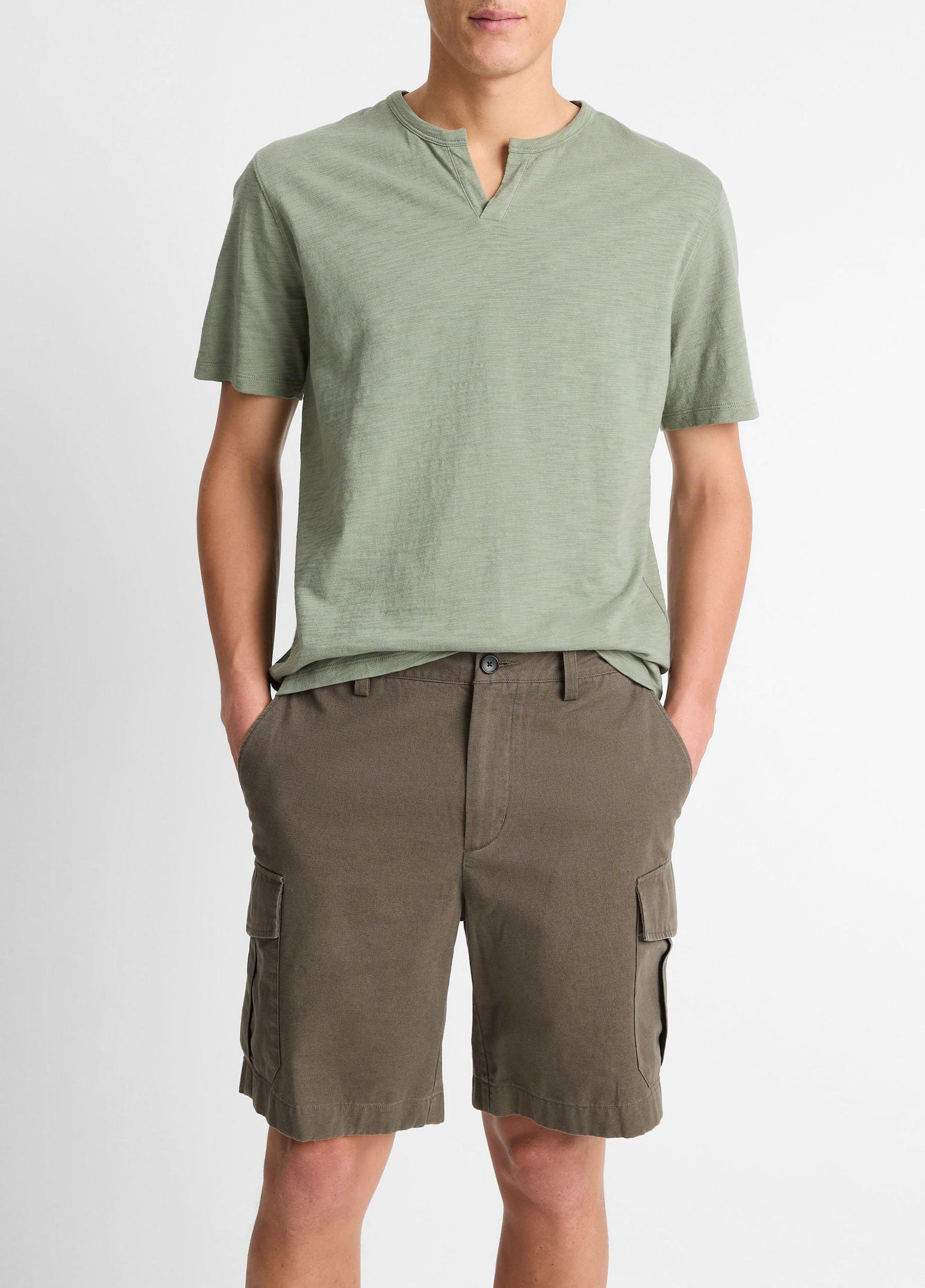 Slub Cotton Split-Neck T-Shirt Product Image