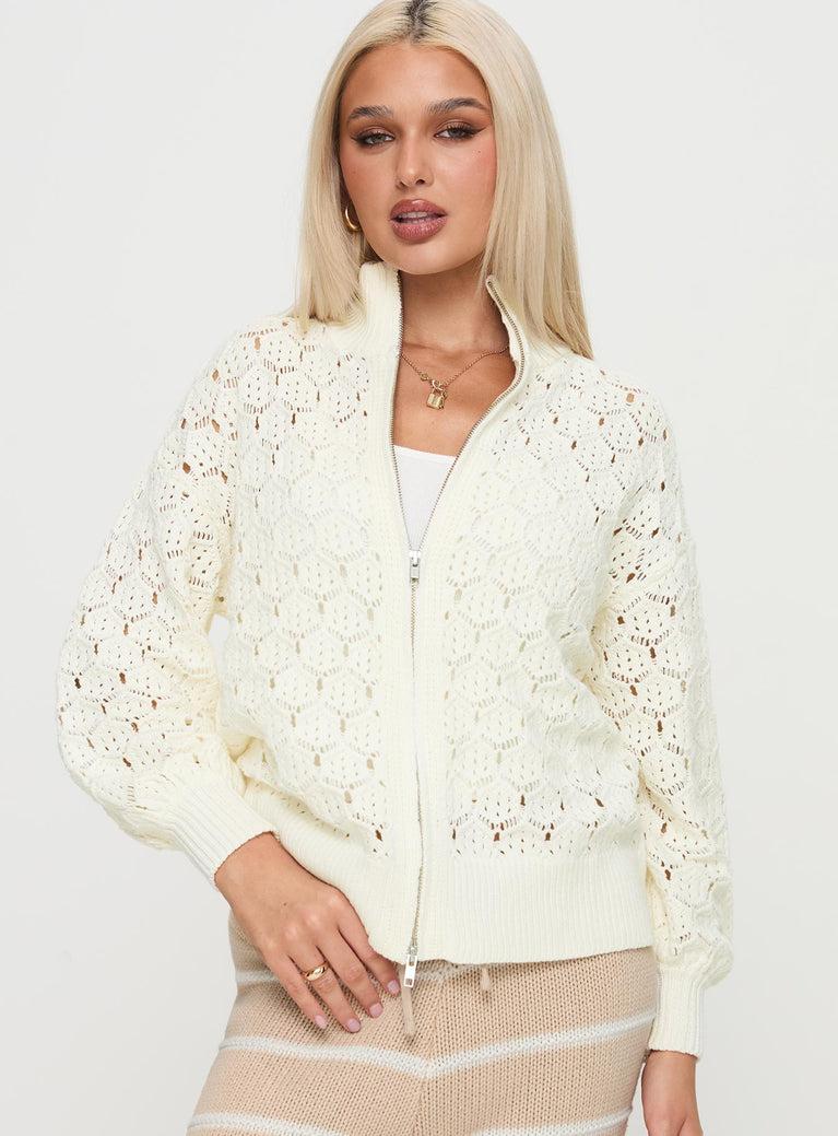 Sirena Zip Through Knit Sweater Cream Product Image