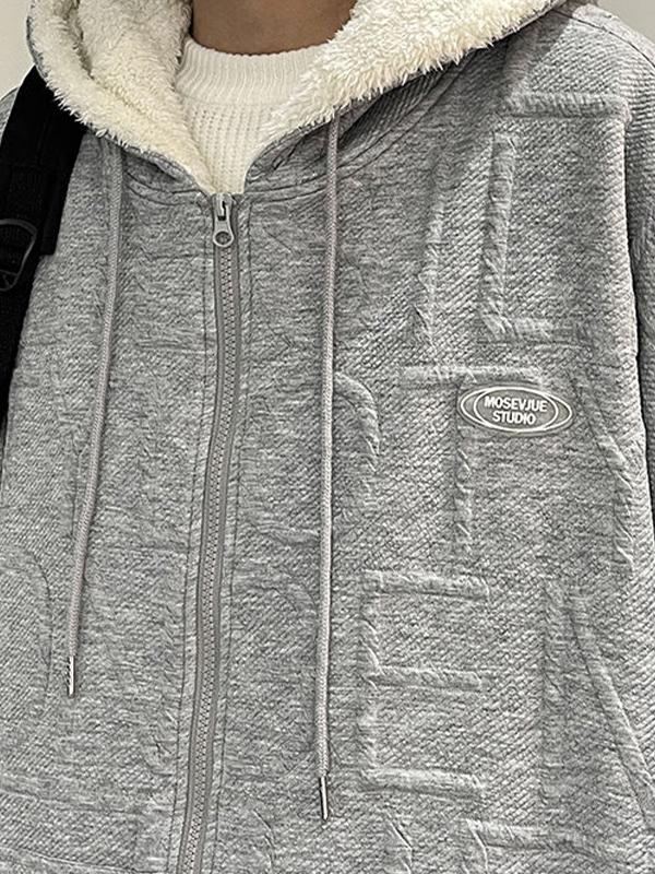 Men's Solid Print Fleece Lined Zip Up Oversized Hoodie Product Image