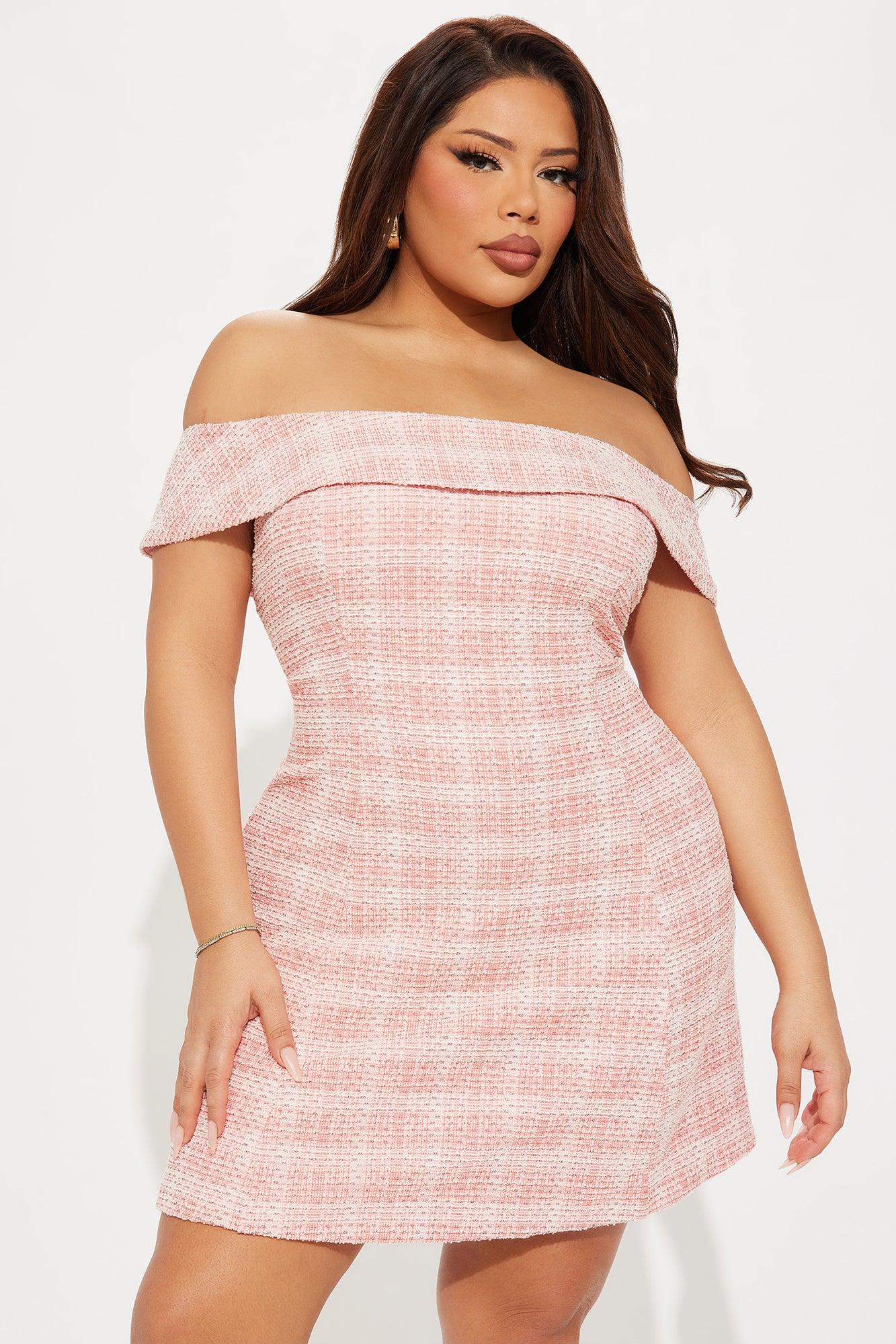 Important Lady Stretch Tweed Mini Dress - Pink Product Image