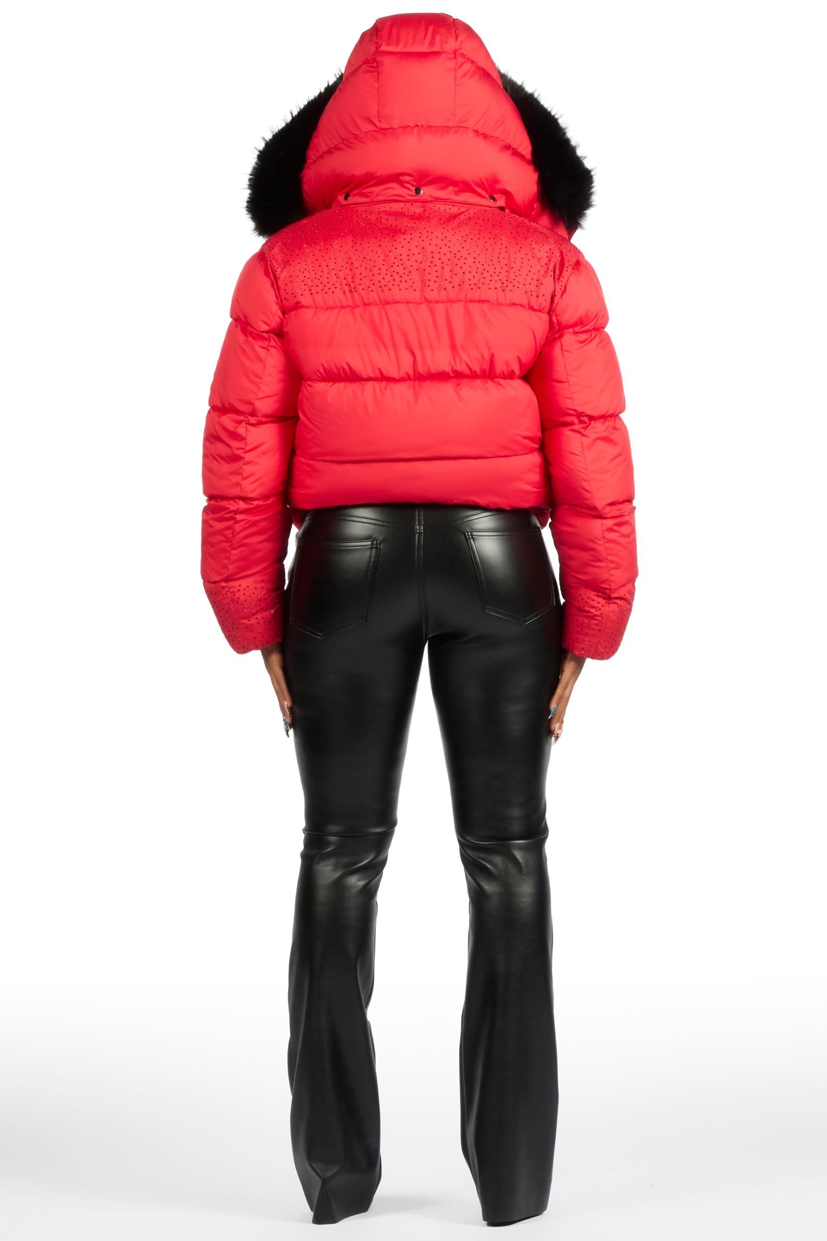 Natia Red Oversized Rhinestone Puffer Jacket Female Product Image