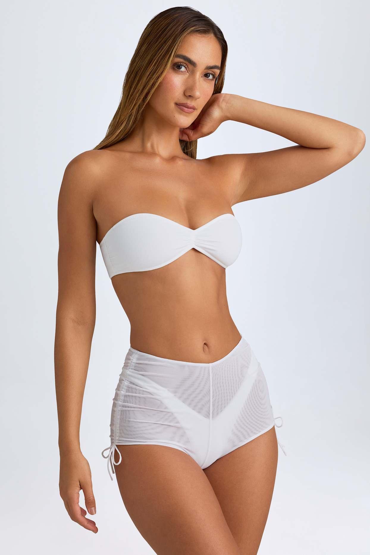 Sheer Ruched Mini Shorts in White Product Image