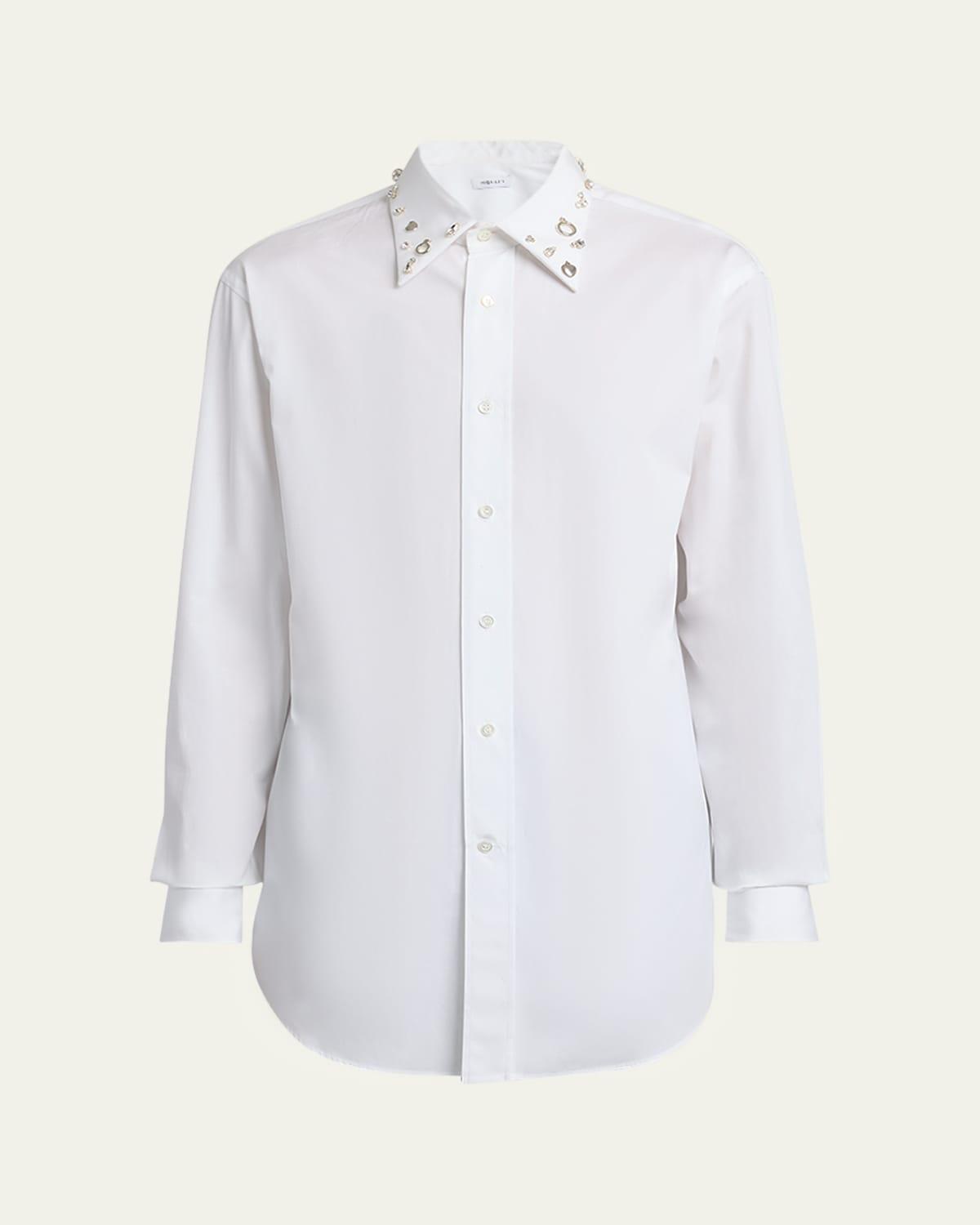 Men's Embellished-Collar Poplin Sport Shirt Product Image