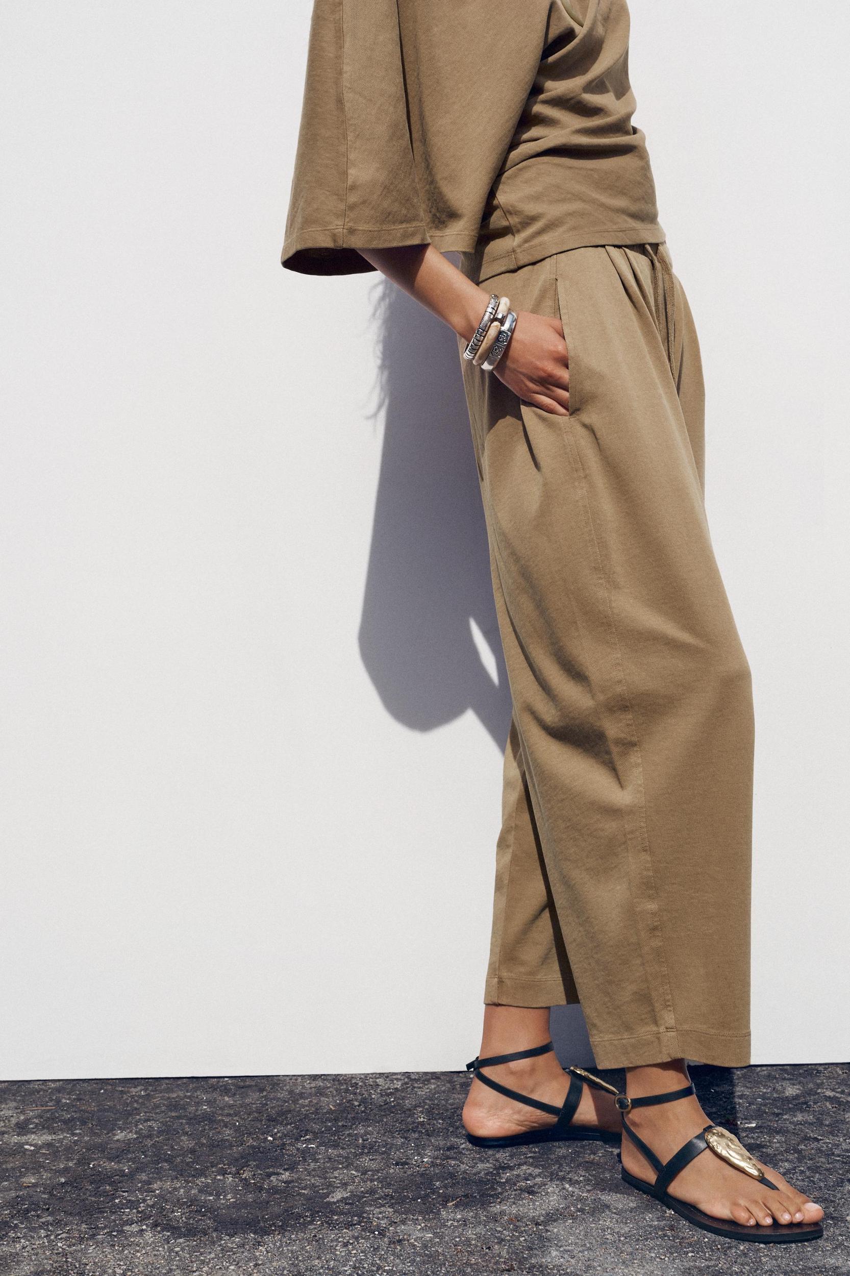 WASHED ANKLE-LENGTH WIDE LEG PANTS Product Image
