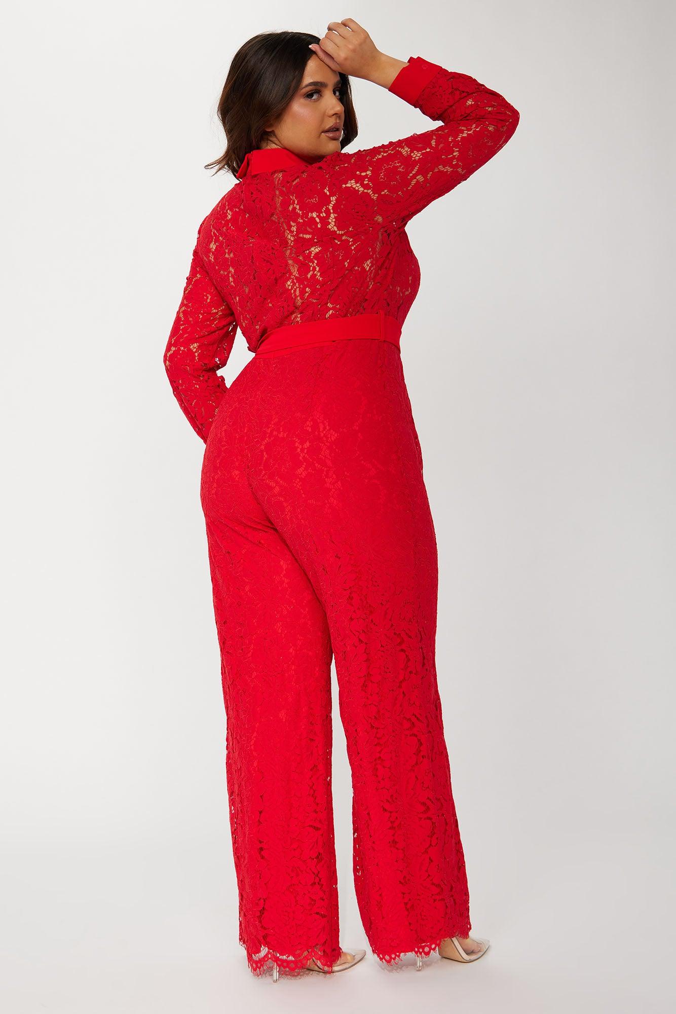 Perfect Night Lace Jumpsuit - Red Product Image