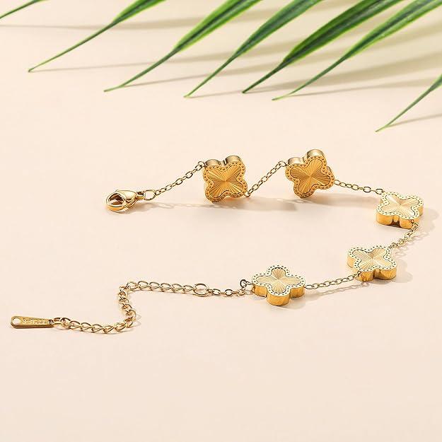 18K Gold Plated Clover Bracelets Lucky Leaf Set of 3 Product Image