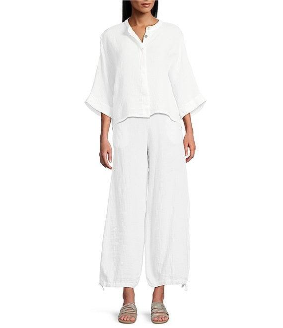 Bryn Walker Joe Cotton Gauze Banded Collar 3/4 Dolman Sleeve Button Front Shirt Product Image