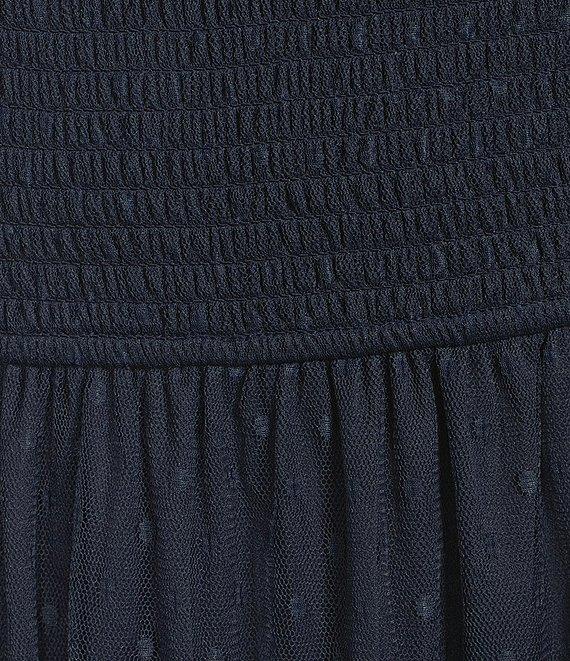 Blu Pepper Mesh Dot Square Neck Short Puff Sleeve Midi Dress Product Image