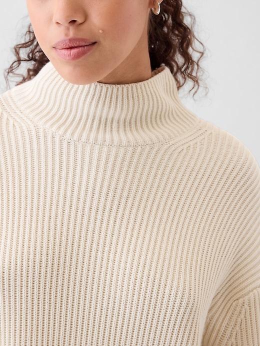 100% Cotton Oversized Split-Hem Mockneck Sweater Product Image
