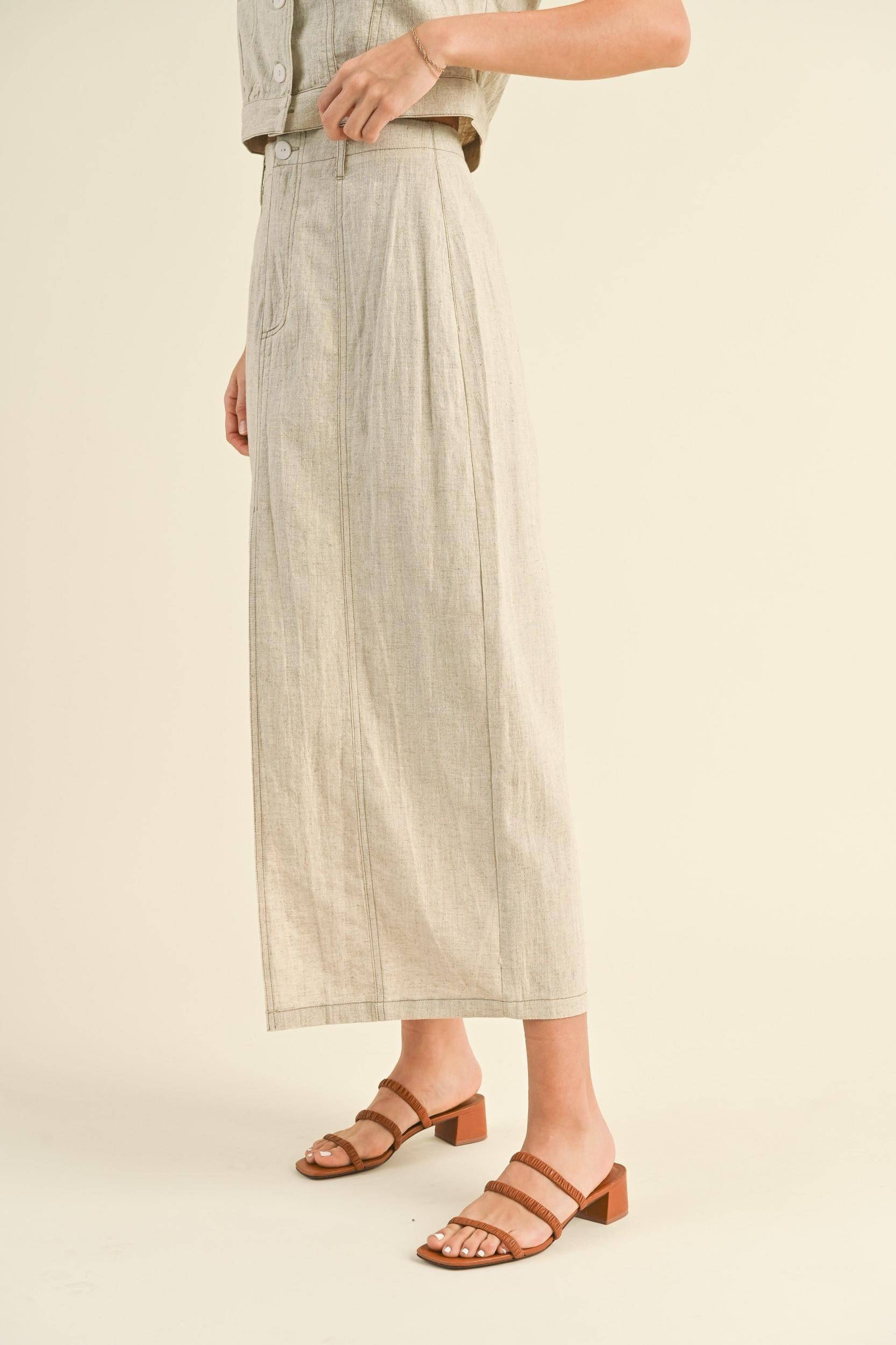 Linen Front Slit Maxi Skirt Product Image