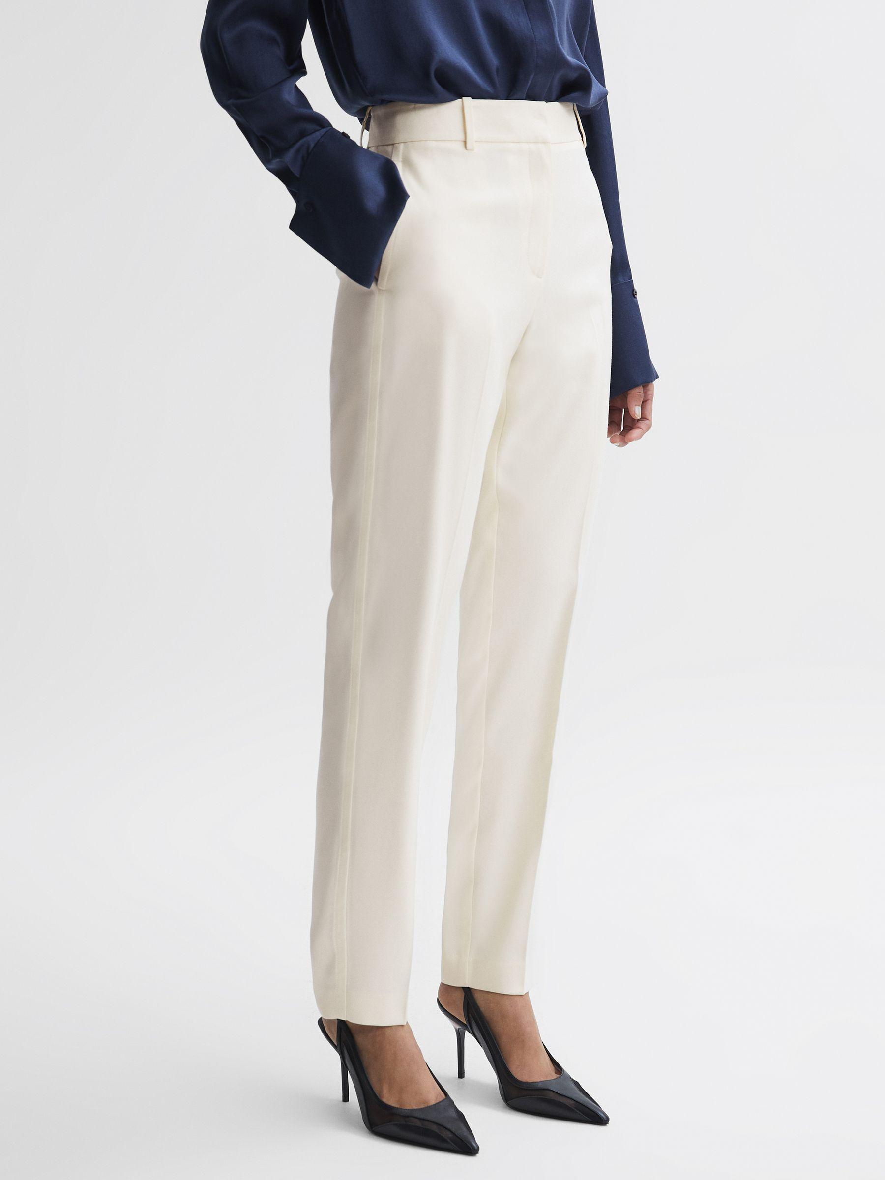 Slim Fit High Rise Trousers in Cream Product Image