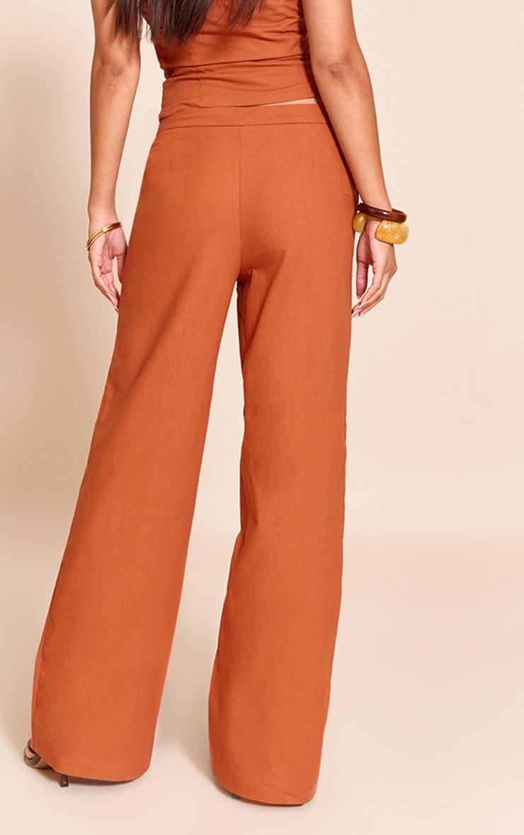 Rust Woven Mid Rise Wide Leg Pants Product Image