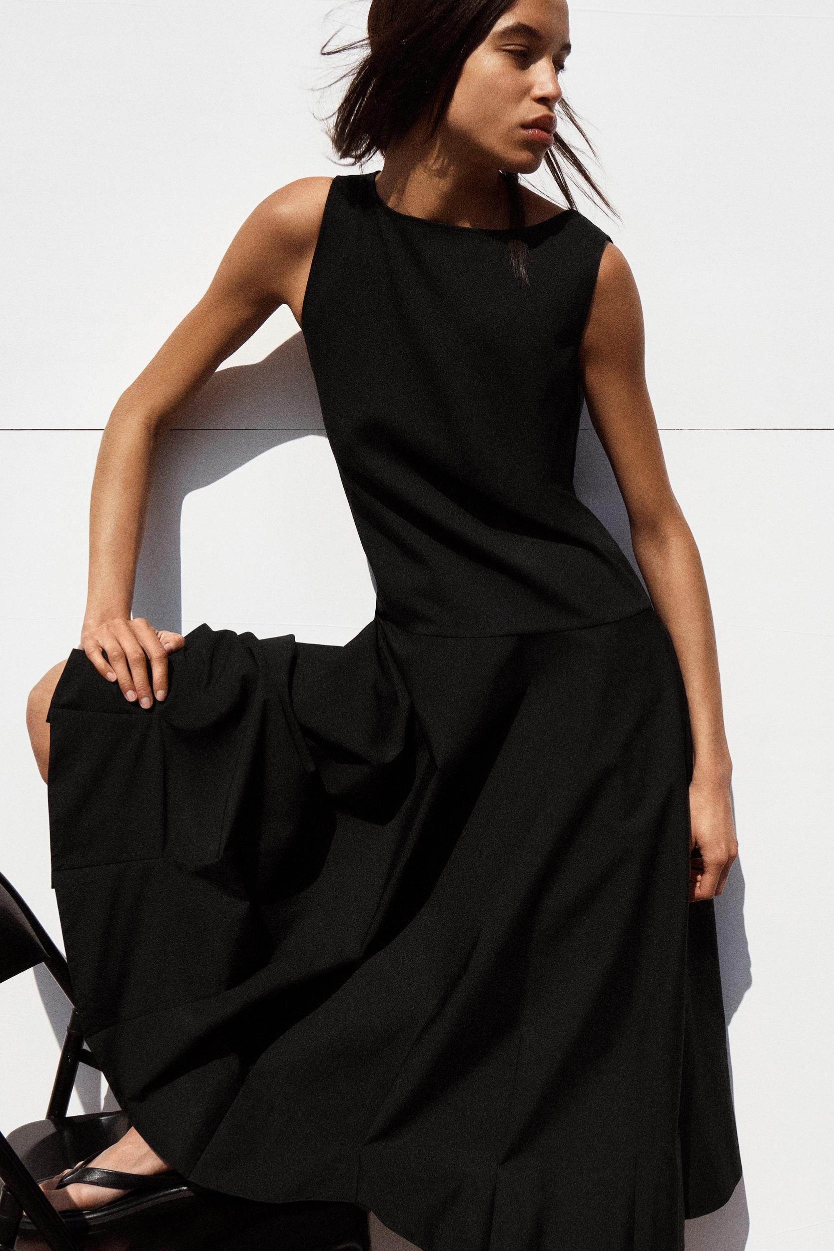 BOAT-NECK COTTON A-LINE MIDI DRESS Product Image