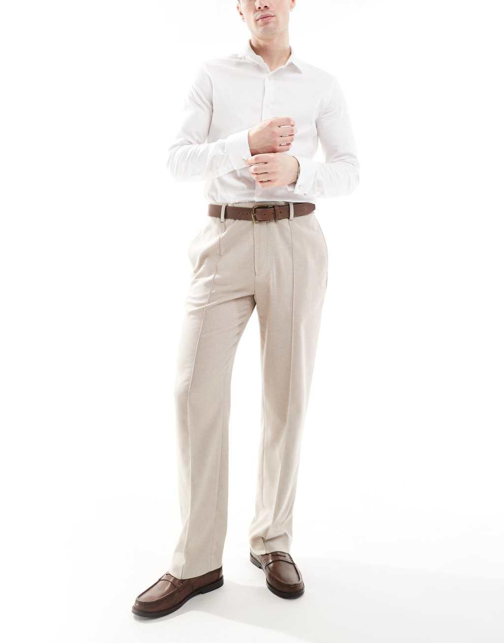 ASOS DESIGN smart straight leg pants with pintucks in textured stone Product Image