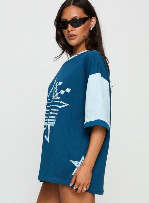 Nachell Short Sleeve Moto Top Blue Product Image