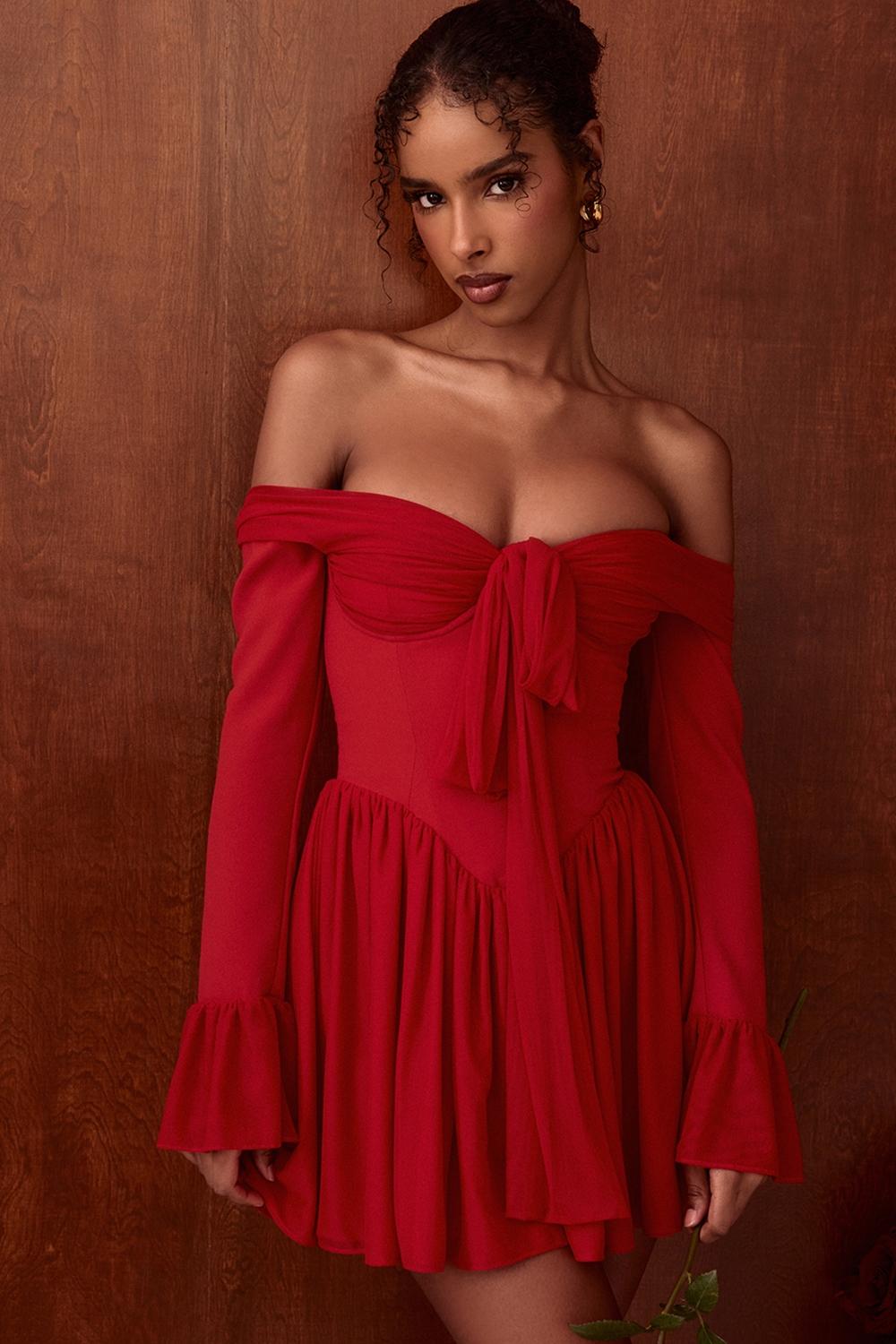 Alana  scarlet off shoulder dress Product Image