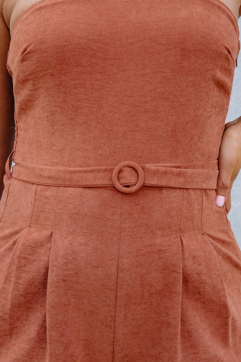 Sadie and Sage Rust Strapless Belted Jumpsuit - FINAL SALE Product Image