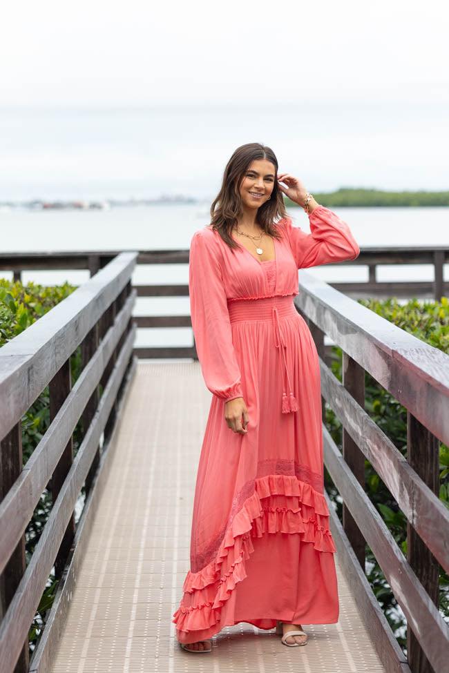 Lucky To Have You Coral Maxi Dress SALE Product Image