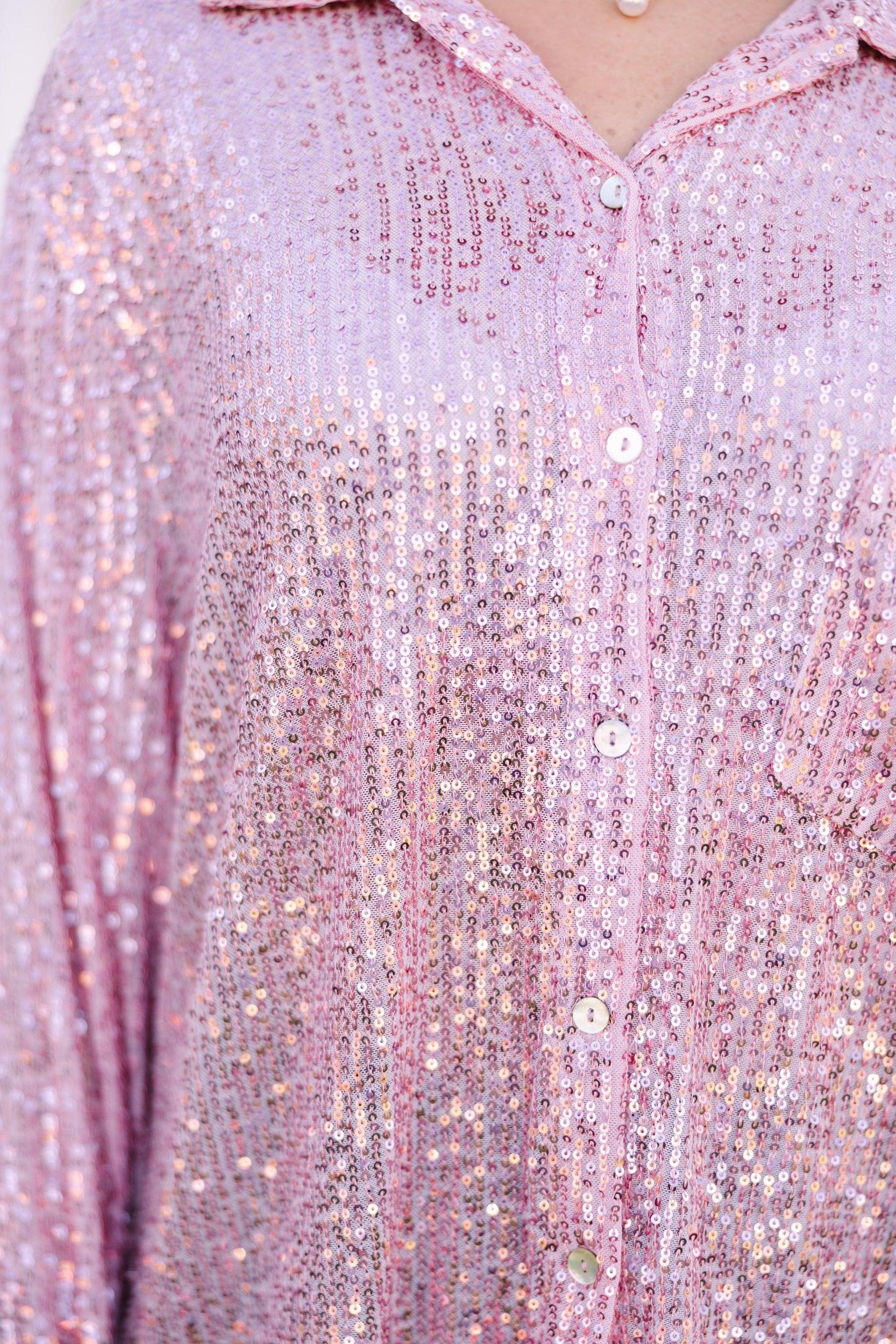 It's A Long Story Rose Pink Sequin Blouse Female Product Image