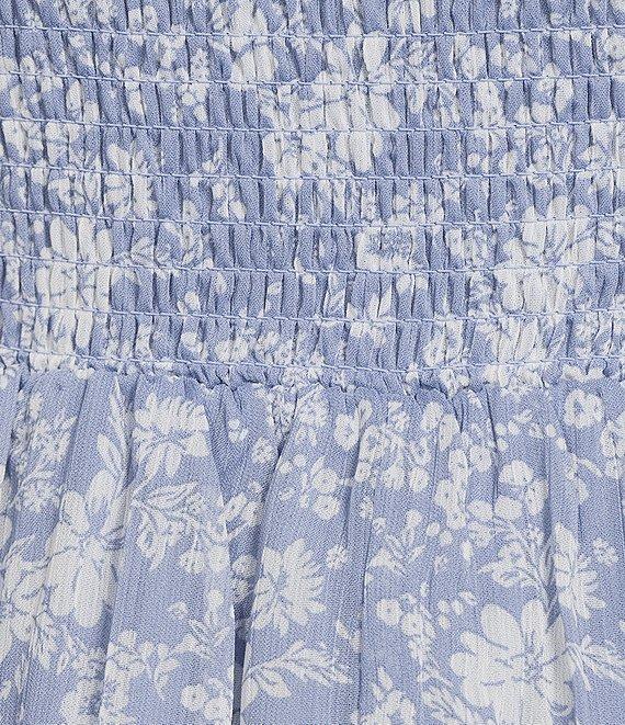 Allison & Kelly Floral Print V-Neck Long Sleeve Smocked Tiered Babydoll Dress Product Image