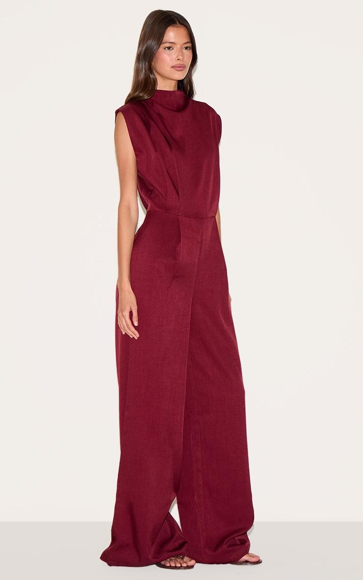 Dark Plum Woven Cap Sleeve Flare Jumpsuit Product Image
