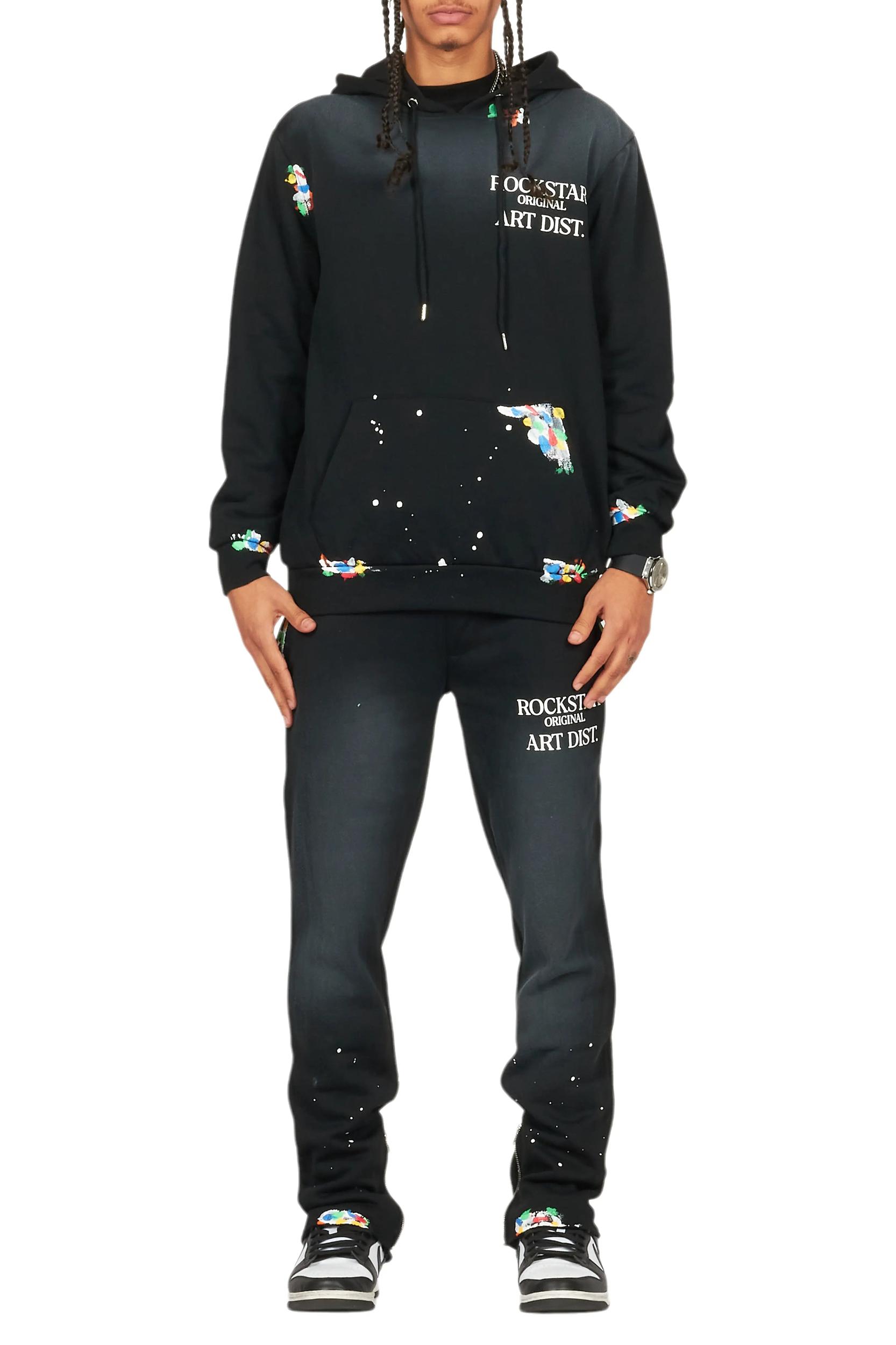 Rockstar Art Dist. Black Hoodie Slim Fit Track Set Male Product Image