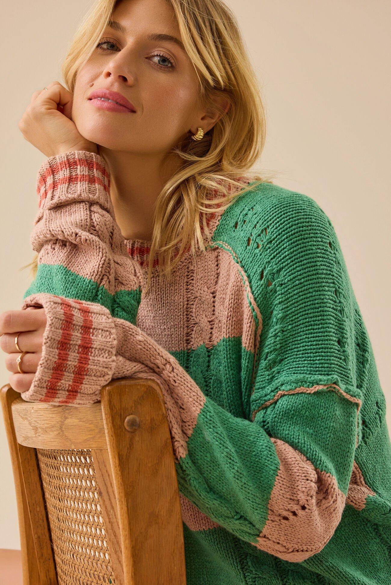 Cece Varsity Stripe Sweater Product Image