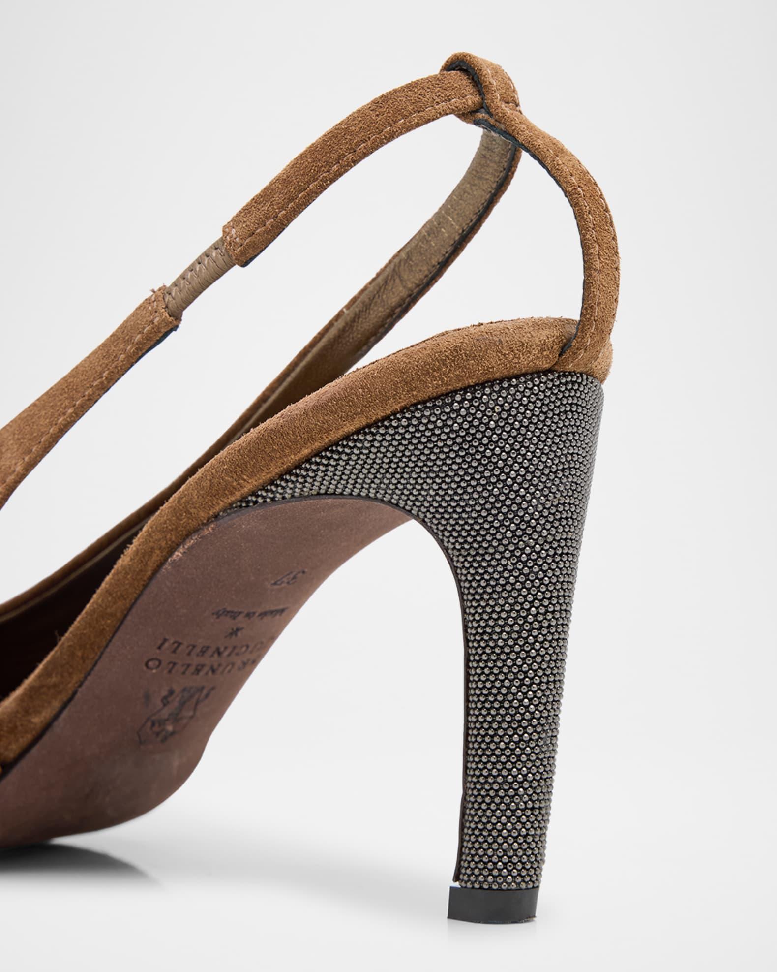 Suede Monili-Heel Slingback Pumps Product Image