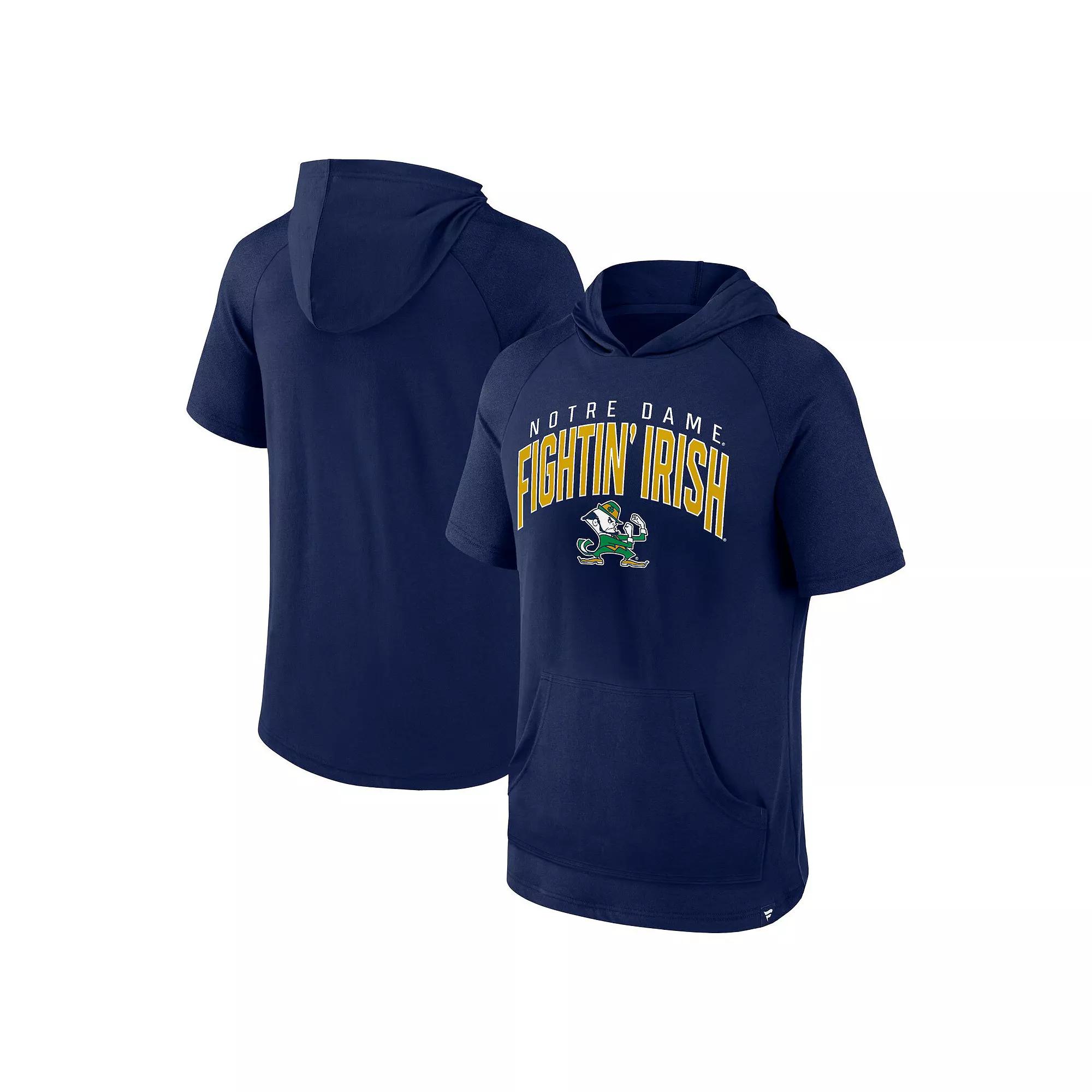 Men's Fanatics Navy Notre Dame Fighting Irish Double Arch Raglan Short Sleeve Hoodie T-Shirt,  Product Image